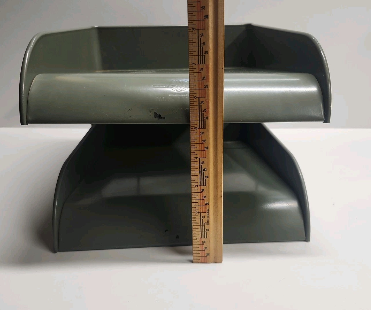 Vintage Globe-Wernicke 2 Tier Metal Paper Tray File Organizer Mid-Century Grey