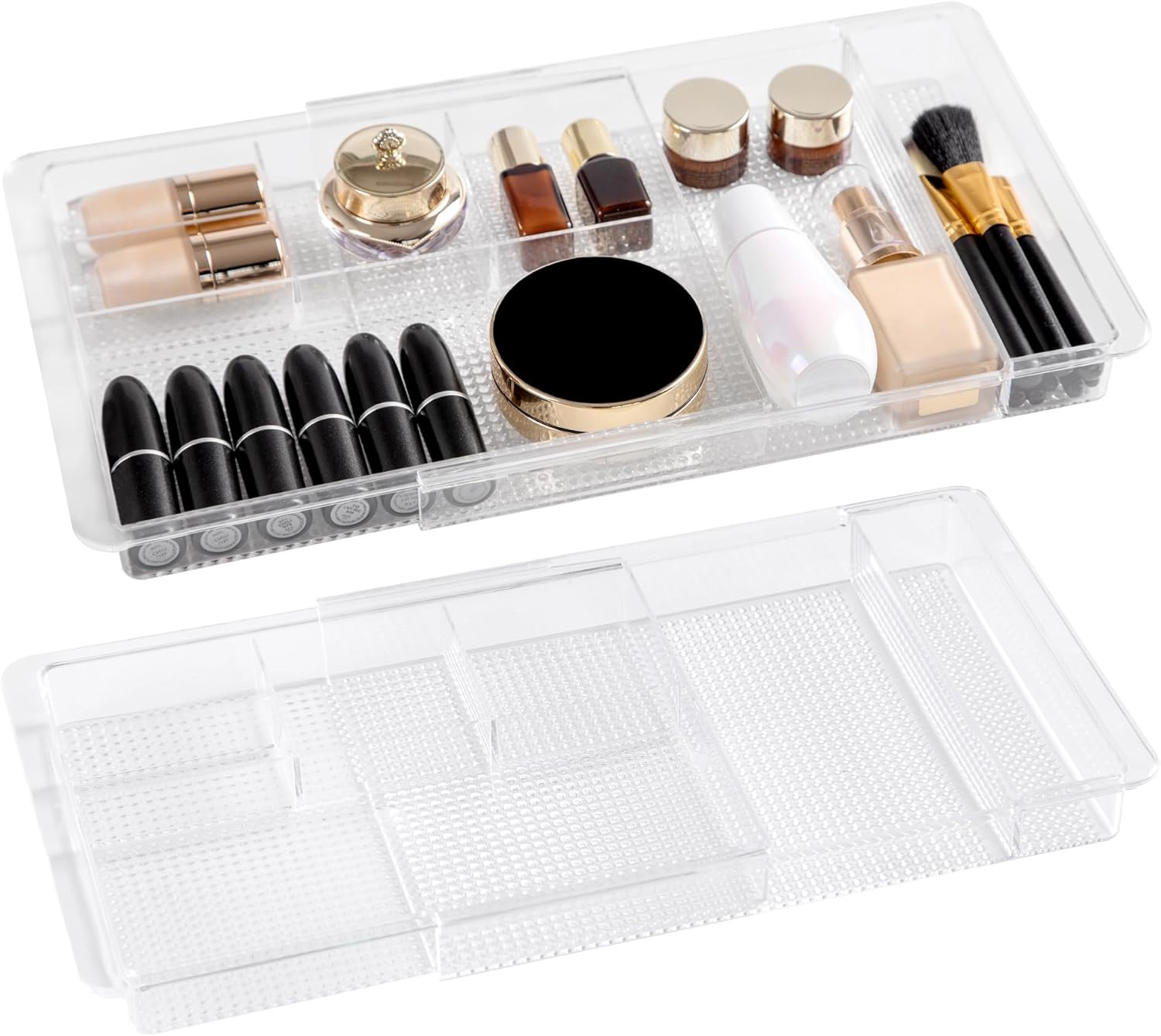 Expandable Drawer Organizer 11.1” to 19.2” Width, Shallow Cosmetic Organizer 1.3
