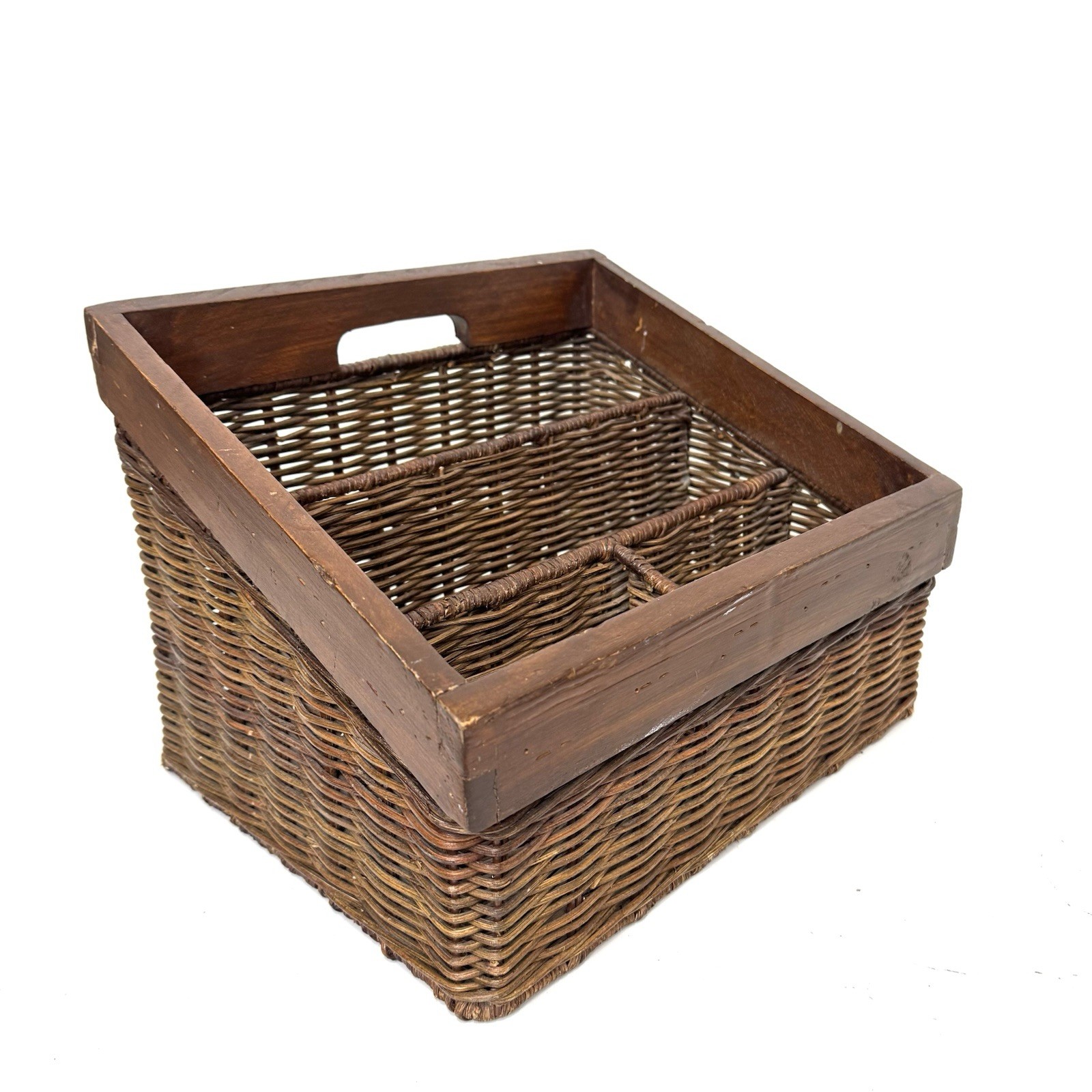 Vintage Wicker Rattan Desk Organizer Letter Storage Mail Holder Caddy 12×9”