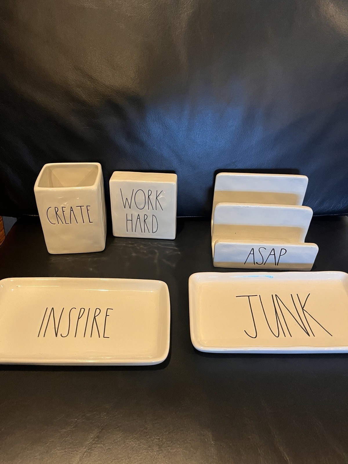 Rae Dunn Ceramic Desktop Organizer Set w/ Trays & Divider Cards, Card Holder