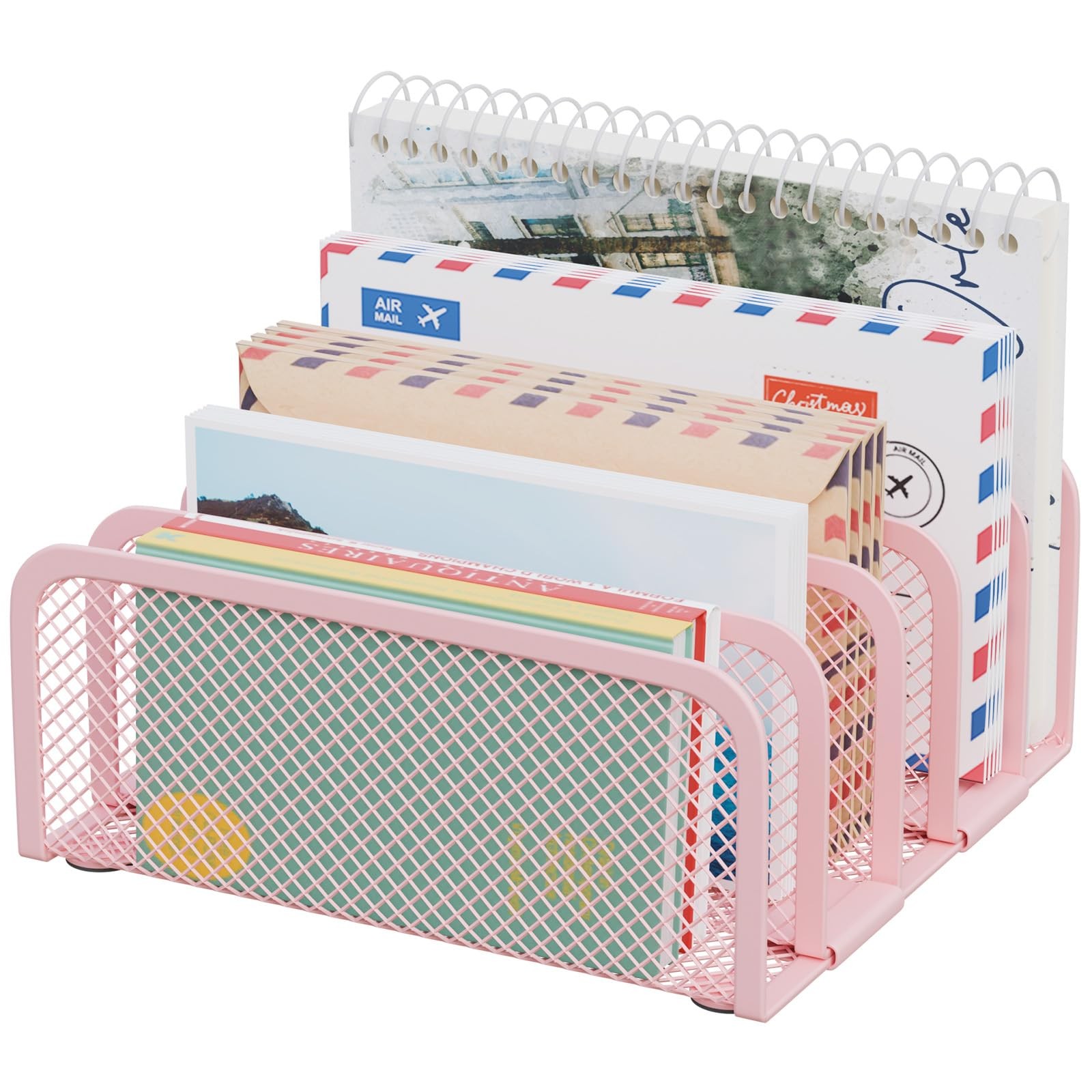 Pink Metal Mail Organizer Countertop File Holder With 5Slot Desk Sorter