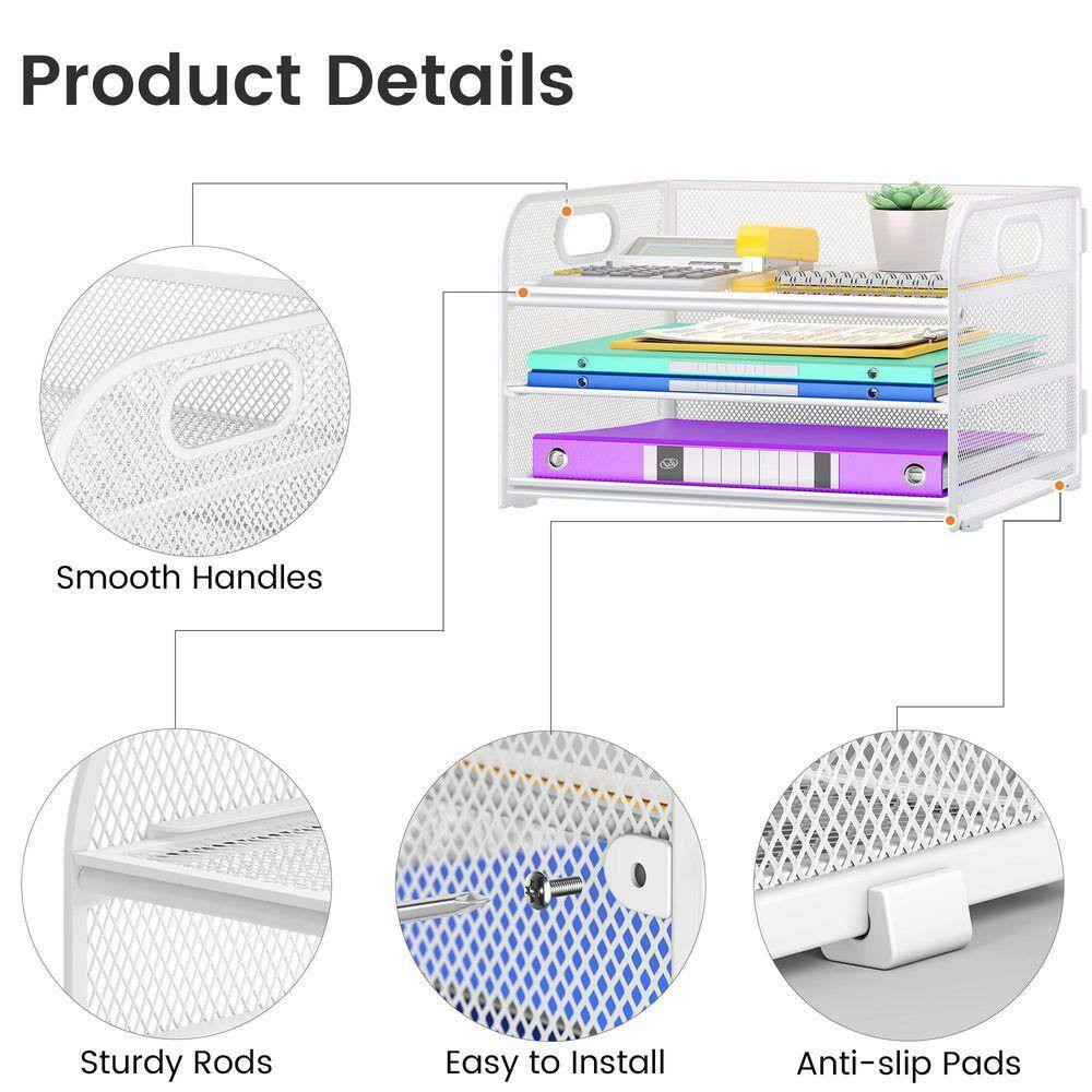 7.5 In. X 12.6 In. 3 Tier Paper Organizer with Handle, Metal Mesh Desk Organizer
