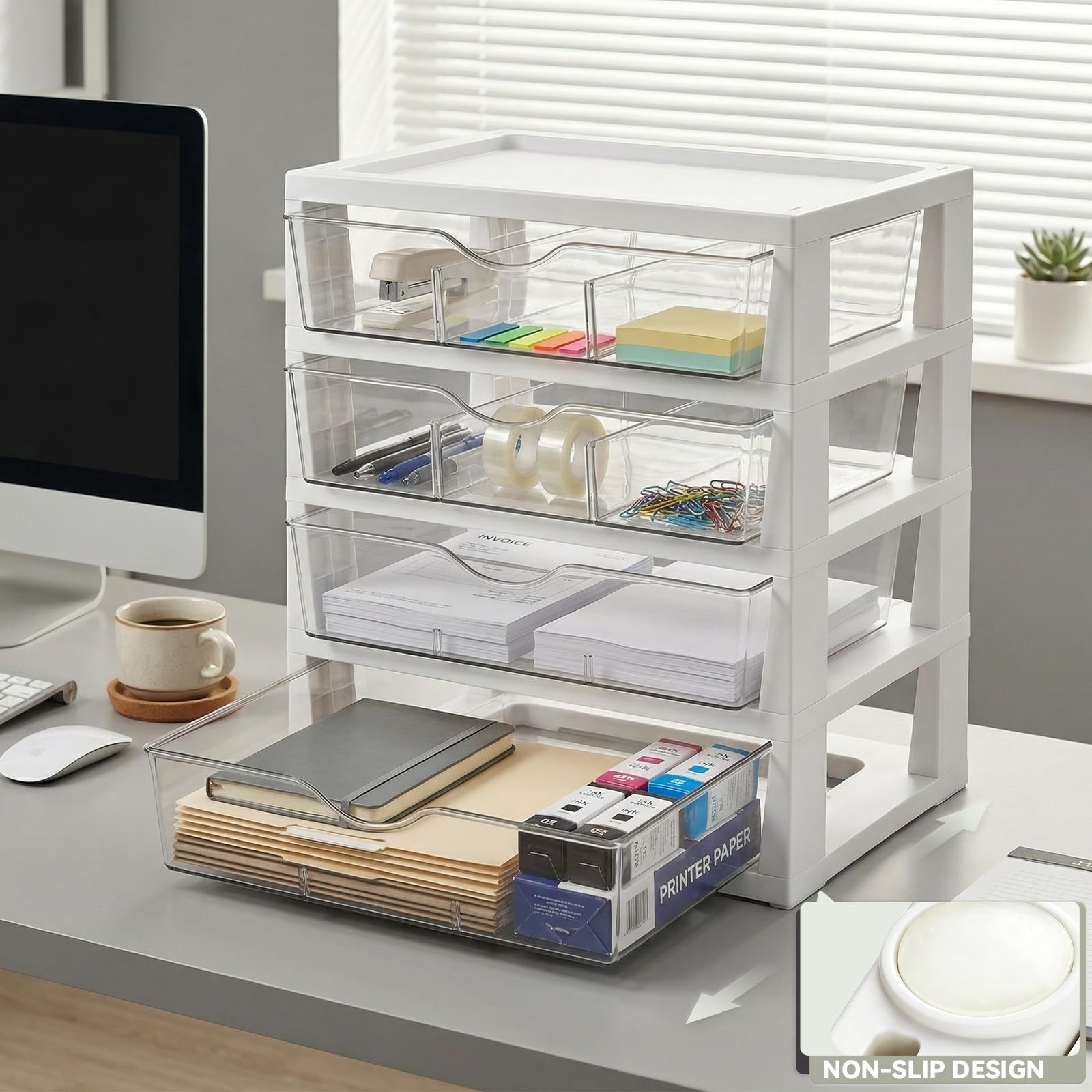 4-Tier Desk Organizer with Drawers, Assemble Office Paper Organizer Drawers, …