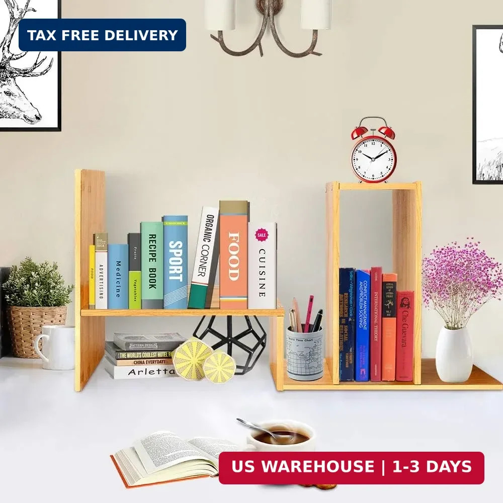 Sorfity Adjustable Desktop Bookshelf, Desk Organizer Display Shelf Counter Top B