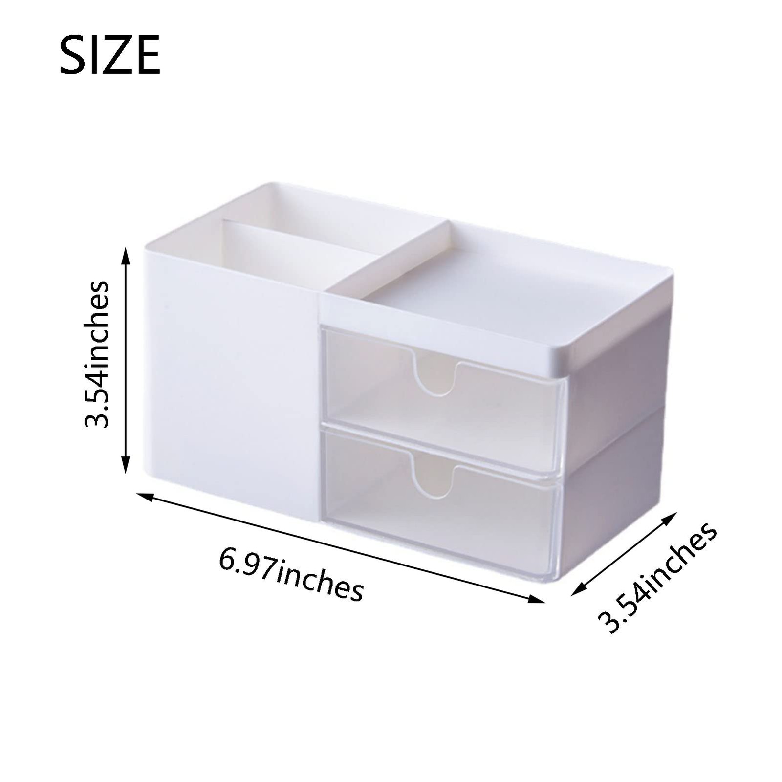 Zyners Small Desk Organizer with Pen Holder and Drawer, Plastic White