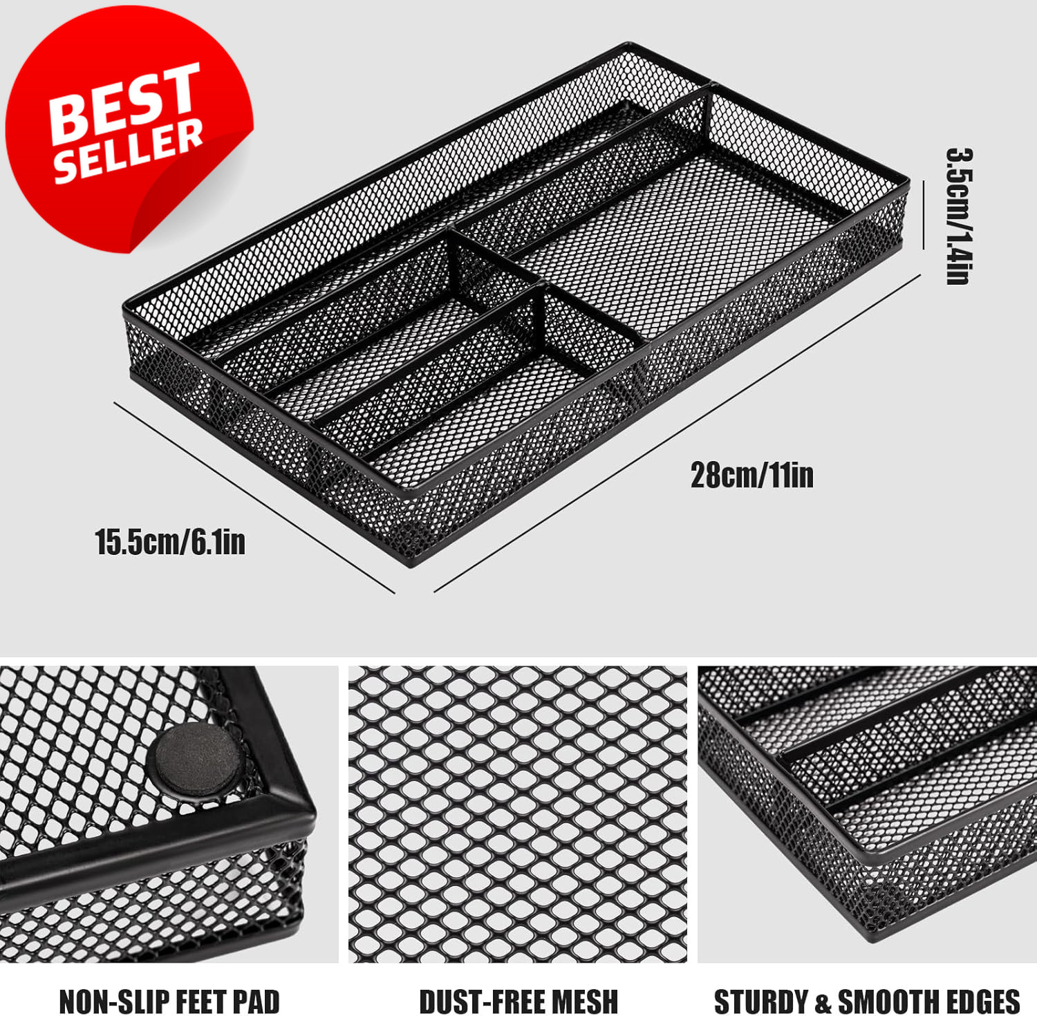 Desk Drawer Organizer Tray 4 Compartment Non-Slip Storage for Office Home – US