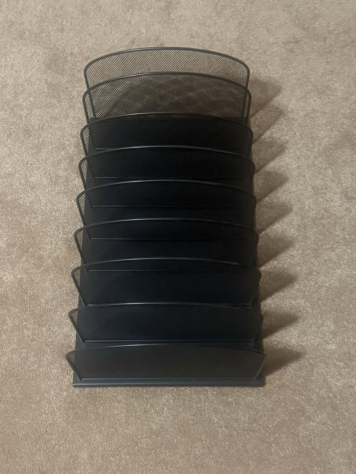 Black Metal Mesh 8 Slot Incline File Organizer Desk Mail Sorter Rack