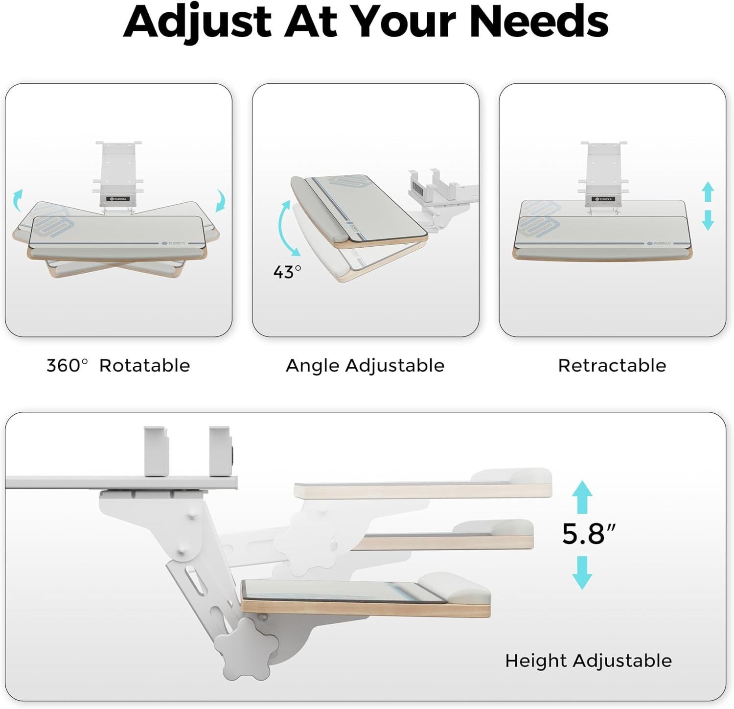 EUREKA ERGONOMIC Keyboard Tray Height Adjustable, Swivel 25 Inches, Maple