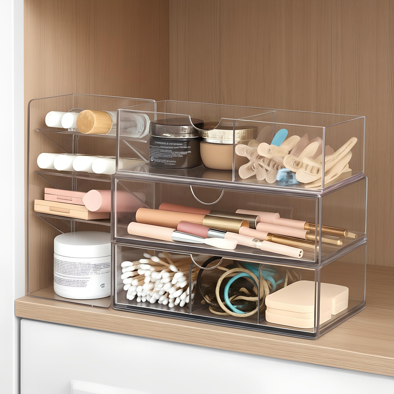 Kathfly 6 Pcs Medicine Cabinet Organizer Acrylic Stackable Clear Makeup clear