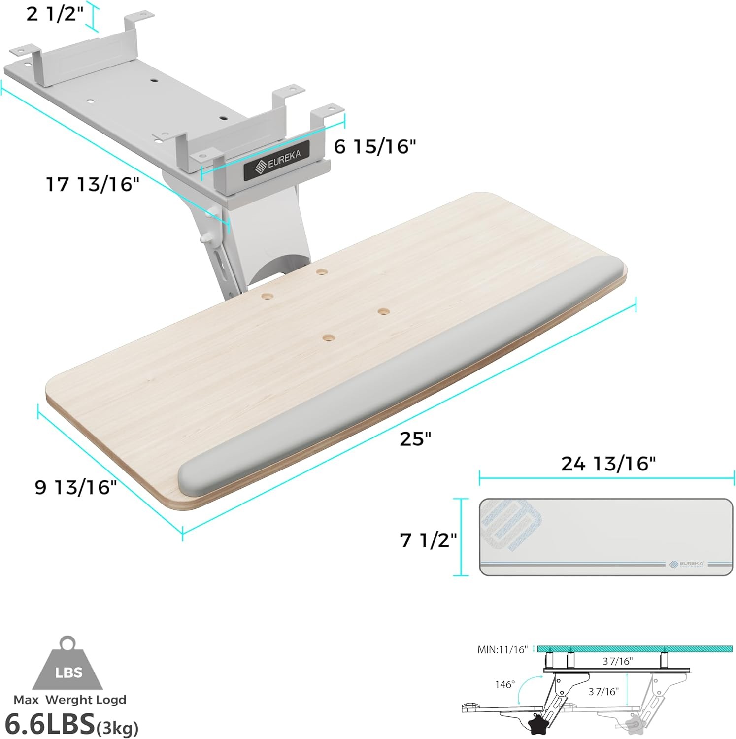 EUREKA ERGONOMIC Keyboard Tray Height Adjustable, Swivel 25 Inches, Maple