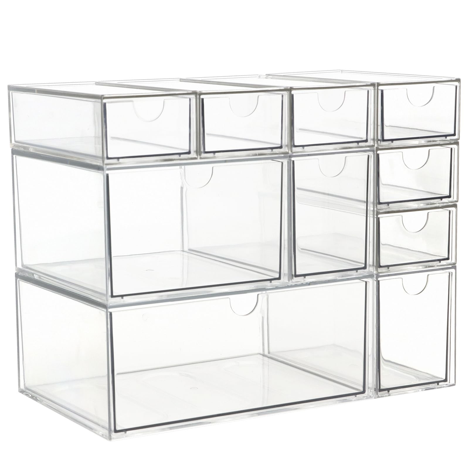 Acrylic Makeup Organizer, 10 Drawers Clear 15.5 x 8 x 7 Inches, Transparent