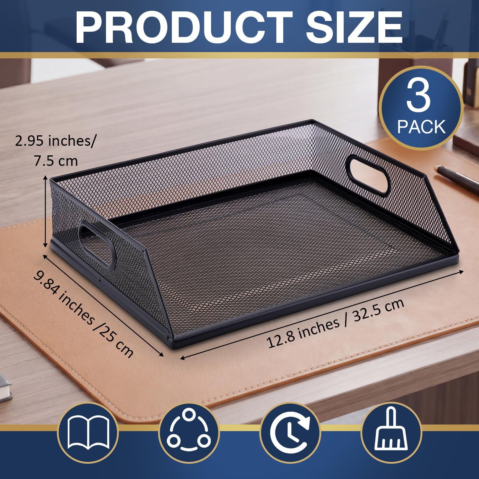 3 Pcs Paper Organizers Metal Mesh Desk Organizer Stackable Desk Tray Single W…