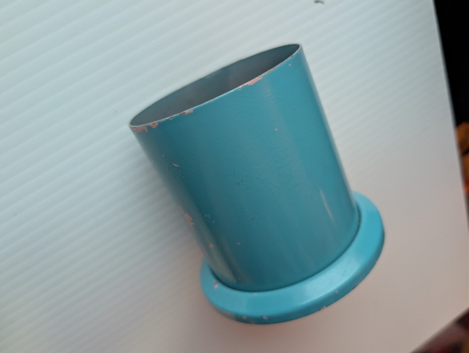 Vintage Retro Teal Blue Enamel Metal Weighted Pencil Cup Desk Organizer