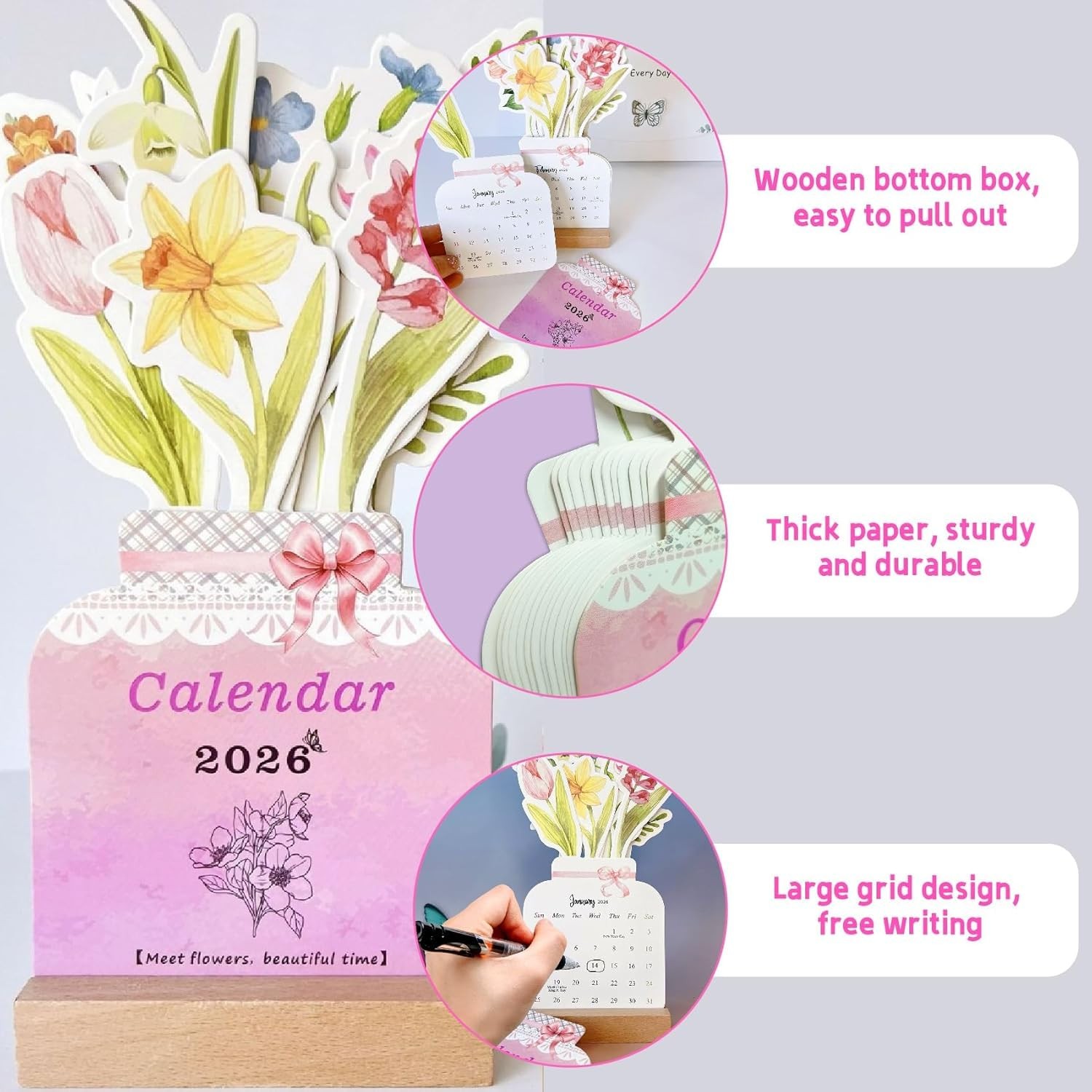 floral desk calendar 2026,floral calendar,Small Desk Calendar,Mini 1PC