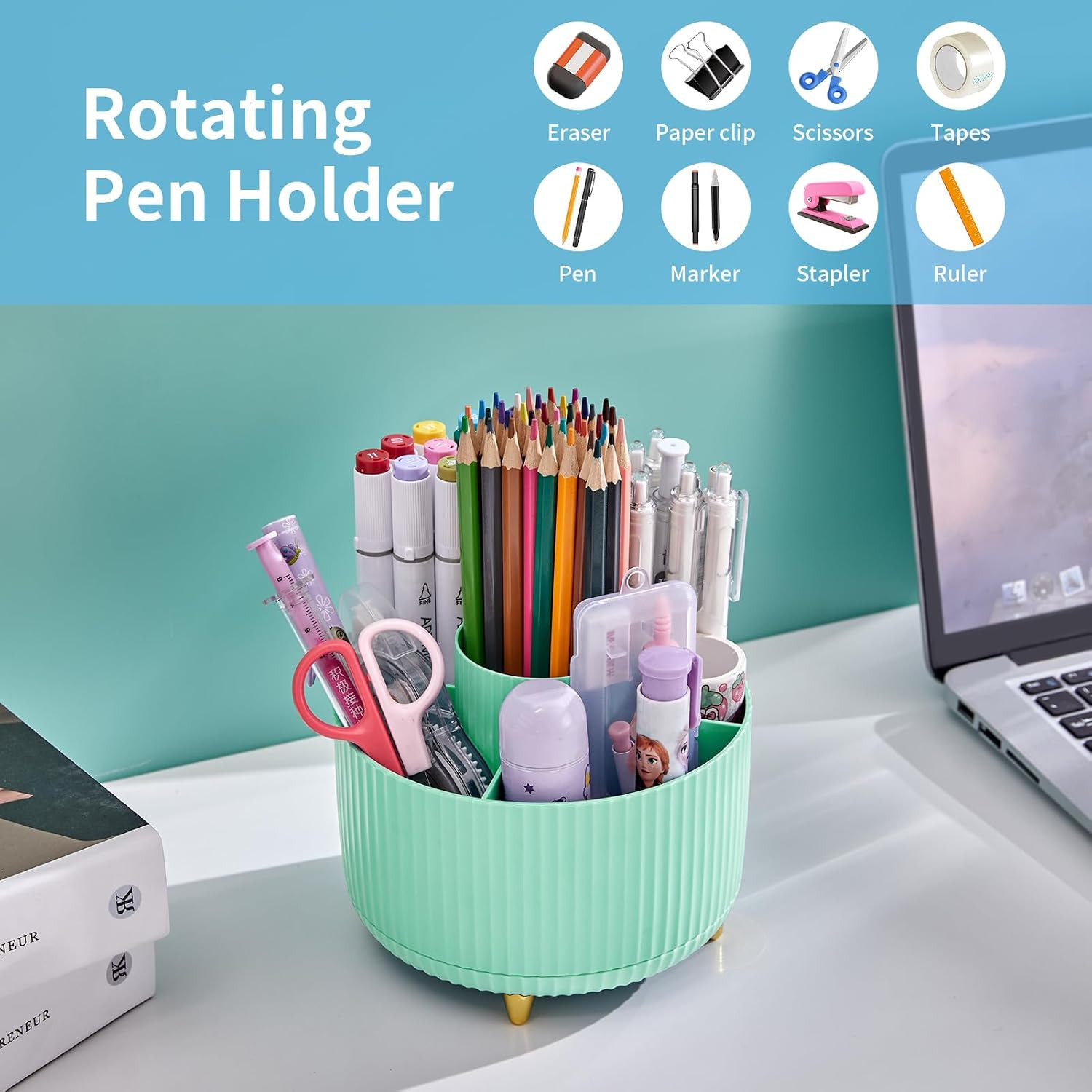 Marbrasse Desk Organizer, 360-Degree Rotating Pen Holder, Desk Organizers and Ac