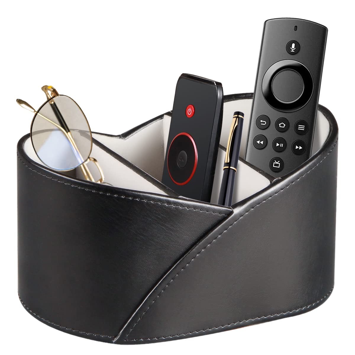 Remote Control Holder for Table, Leather TV Remotes Caddy 3 Grid Desk Organiz…