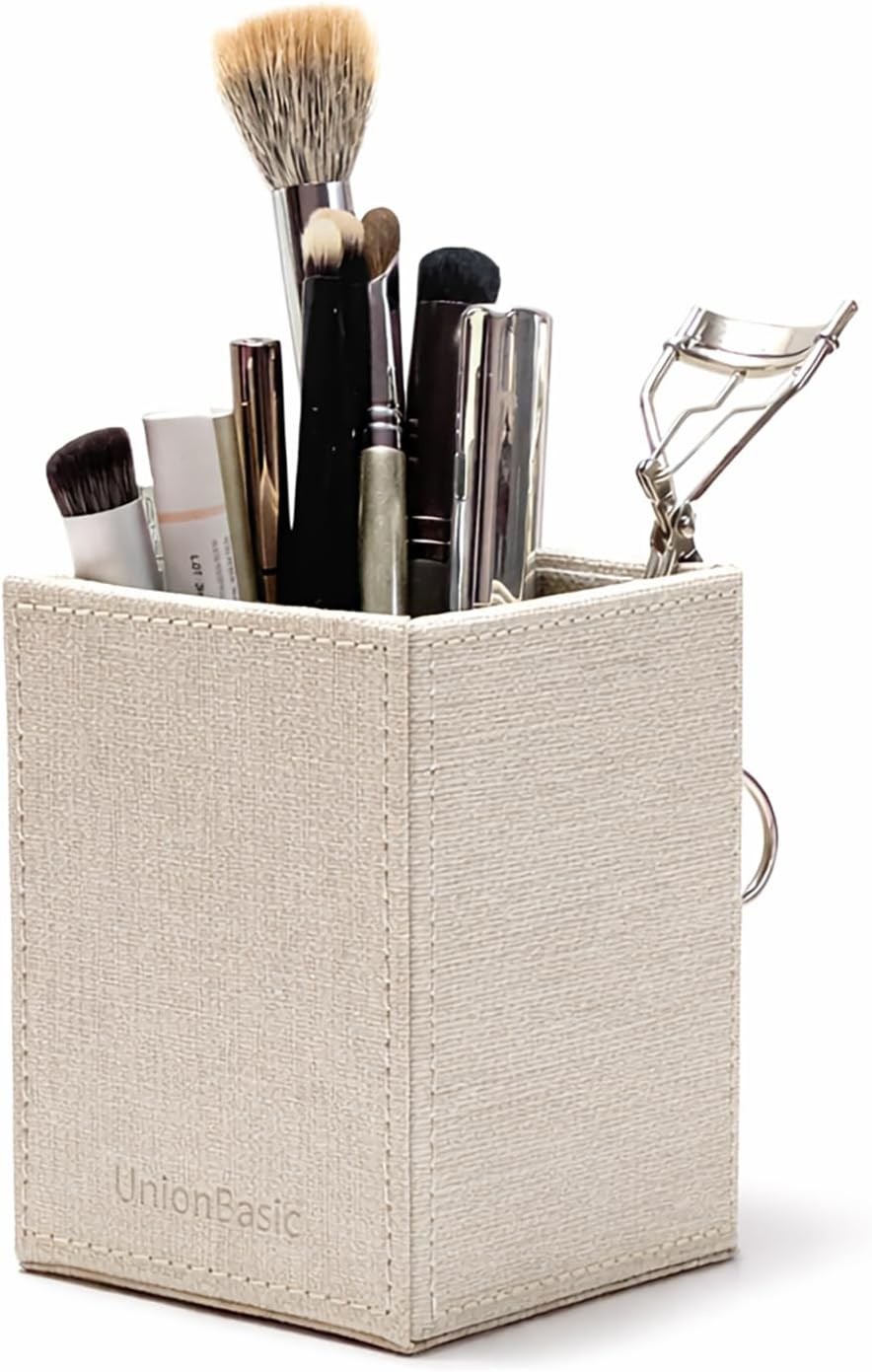 Square Pens Pencils Cup Holder Desk Stationery Organizer Selected Faux Leather
