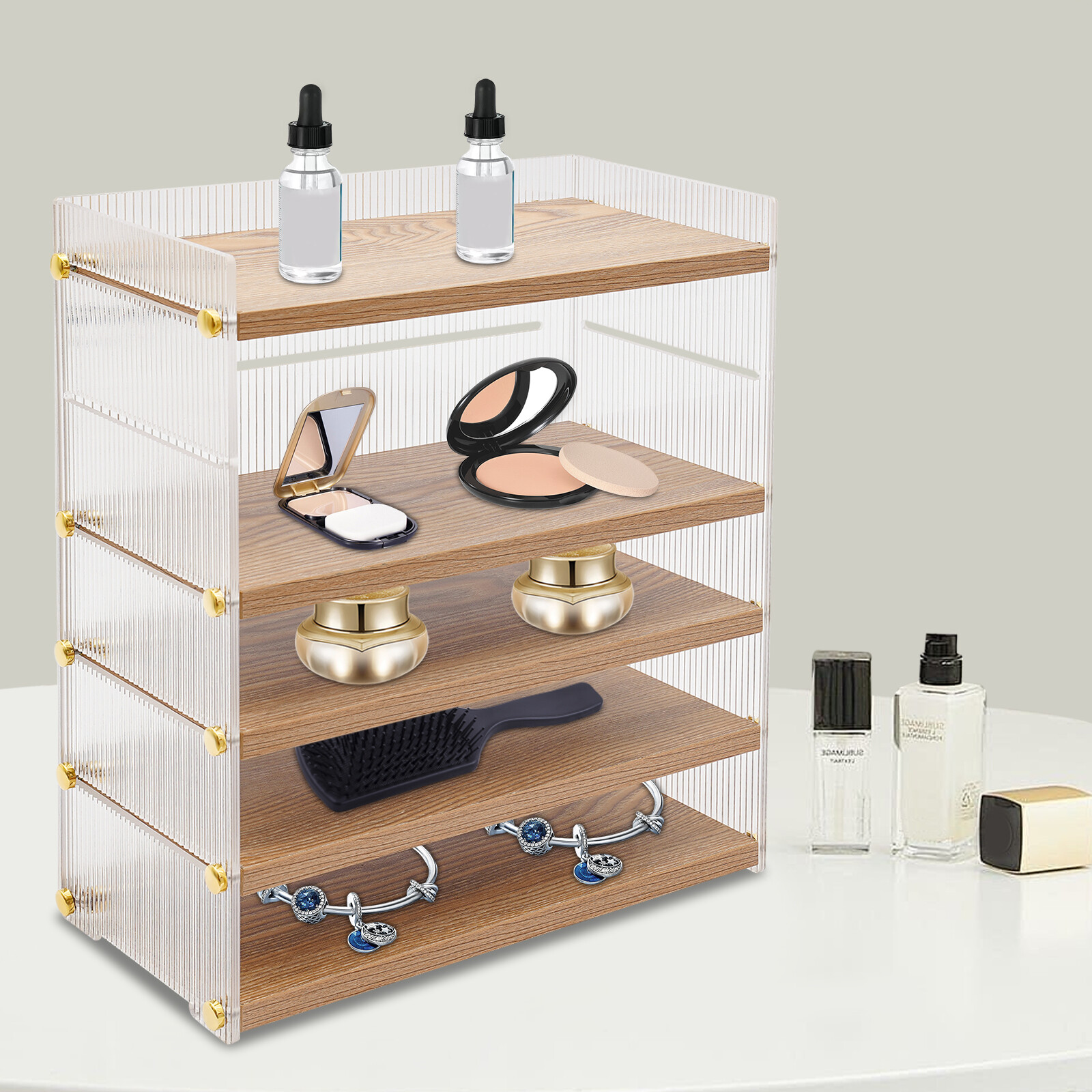 5 Tiers Rectangle Desk Organizer Desktop Storage Cabinet Tabletop Storage Box