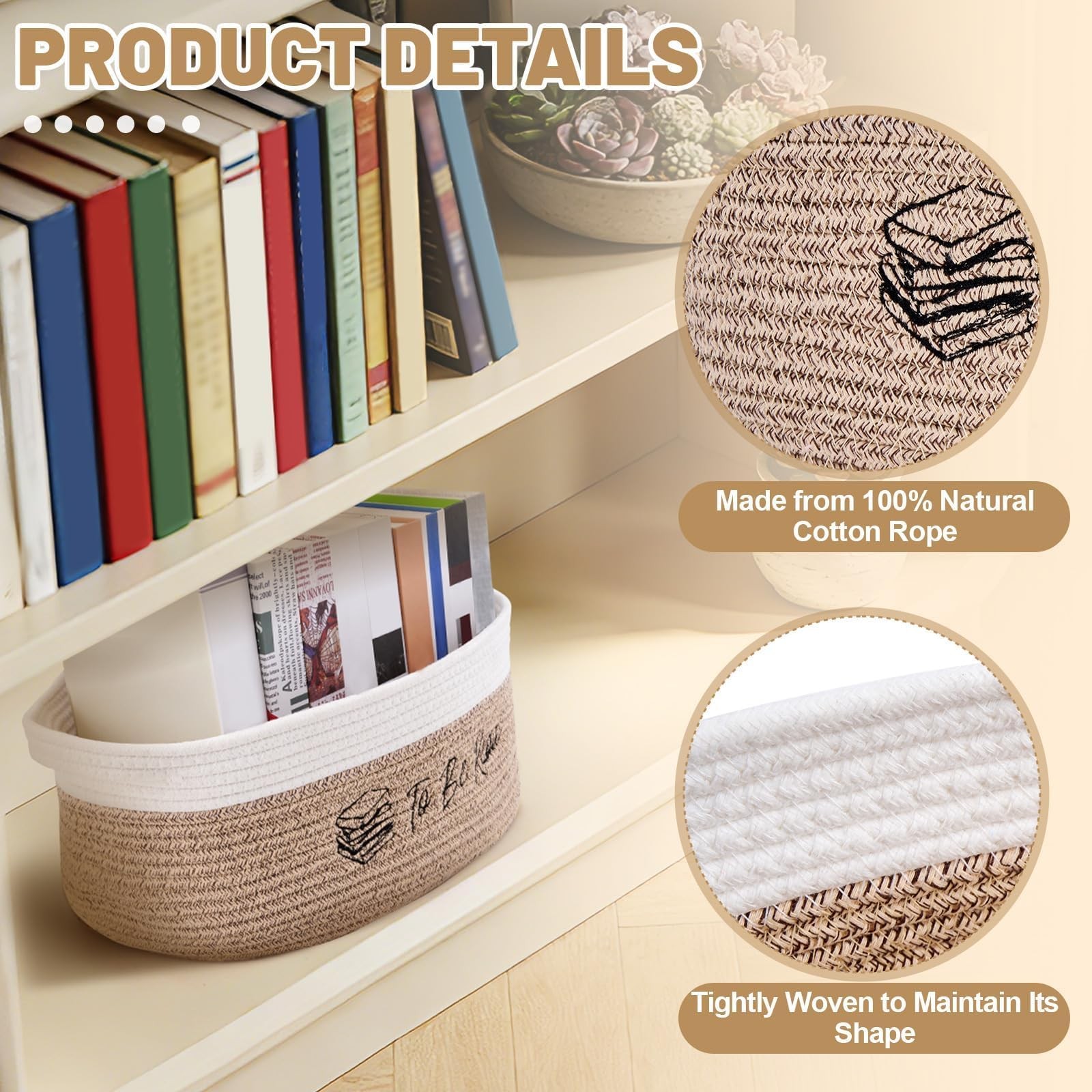 TBR To Be Read Book Storage Basket Lover Gift Decorative Woven Box Organizer