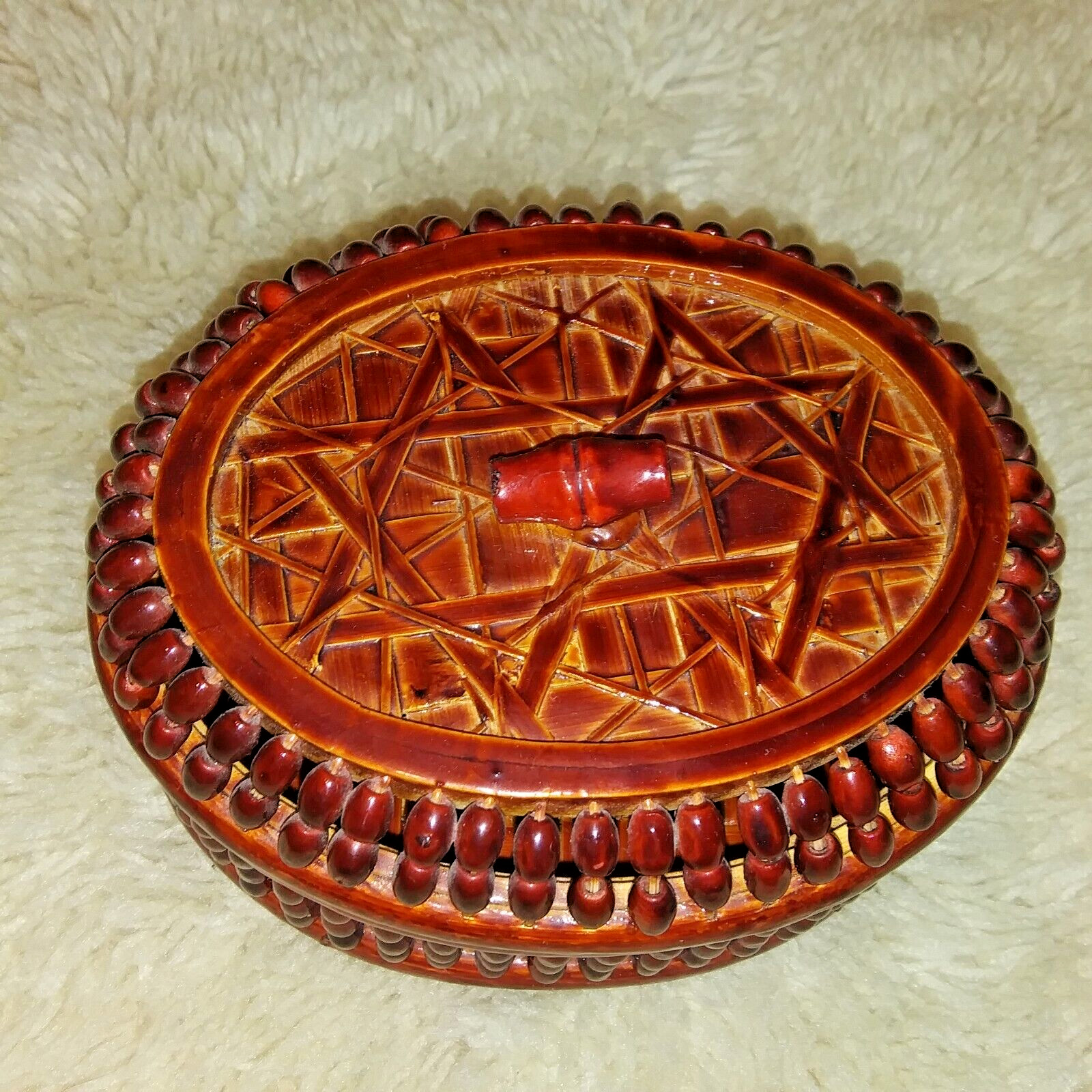 bamboo Handmade Open Weave Lacquered braided trinket box with lid