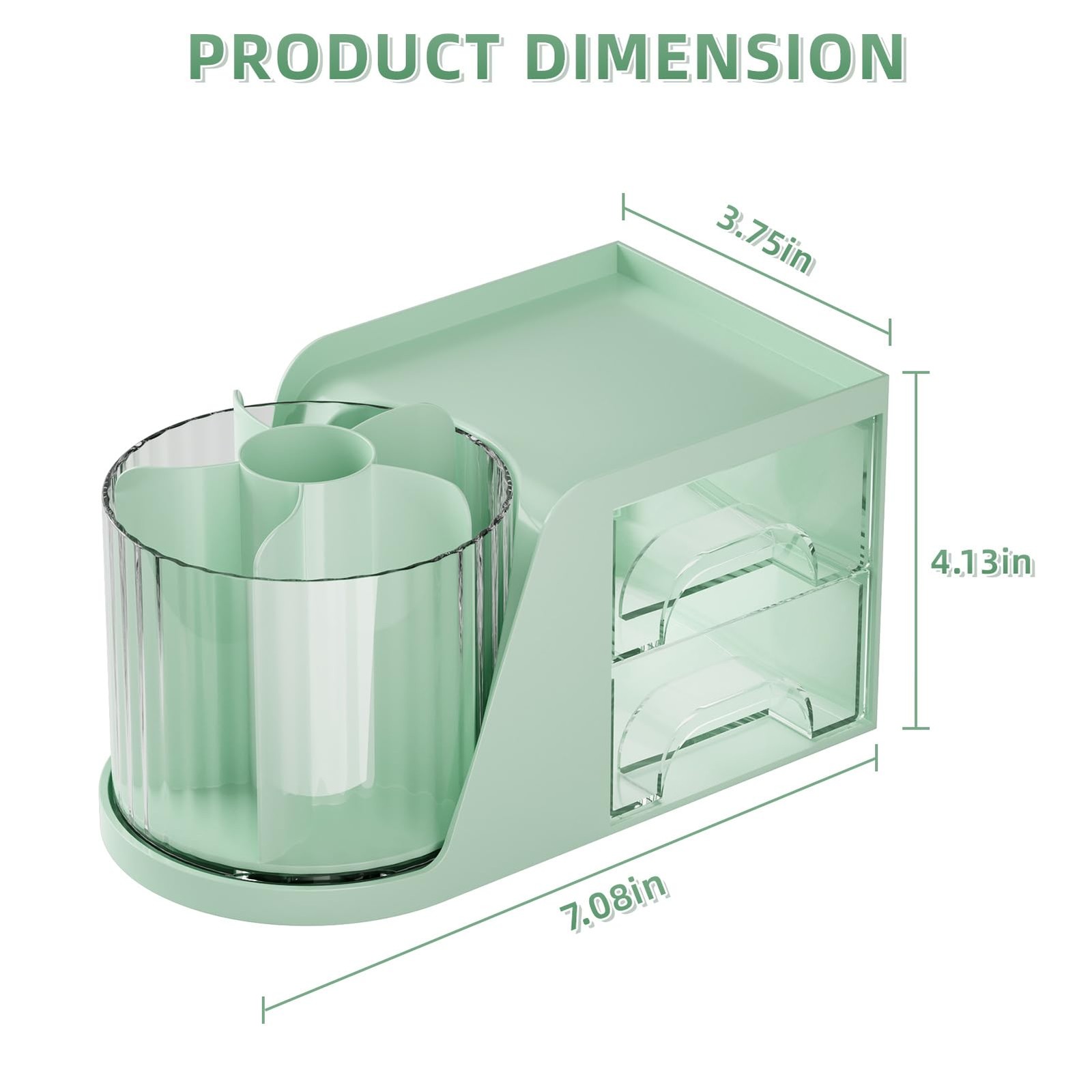 Marbrasse Desk Organizer with 2 Drawer, 360°Rotating Pen Holder, Green
