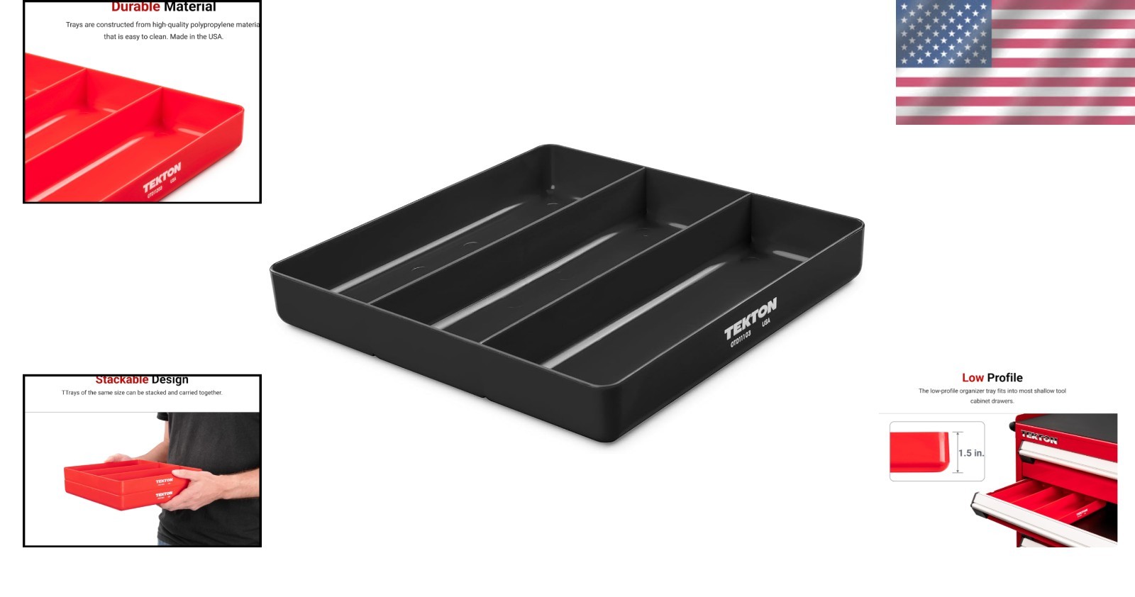 Efficient Black 3-Compartment Organizer Tray – Lightweight & Stackable Design