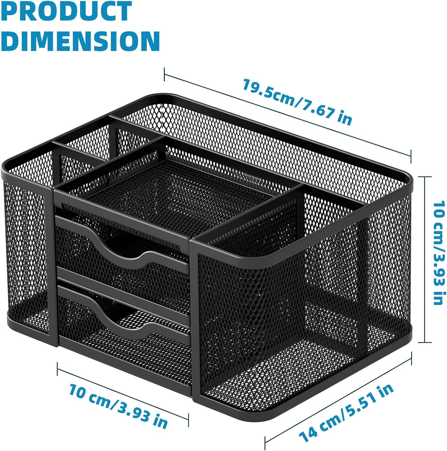 Marbrasse Mesh Desk Organizer, Pen Organizer with 2 Drawer, Multi-Functional Pen
