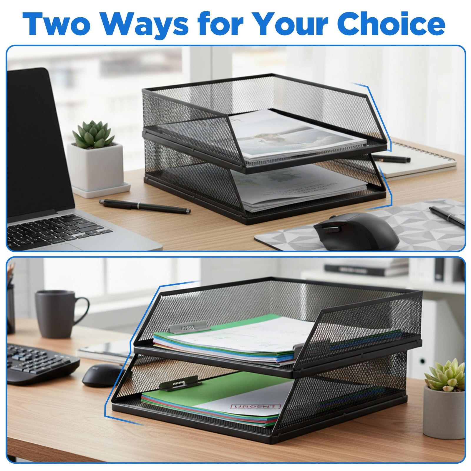 2 PCS Stackable Paper Tray Organizer Desk File Holder A4 Metal Letter Black