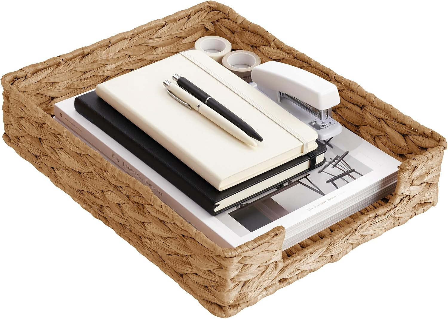 Letter Tray Water Hyacinth, Wicker Desk Organizer for Office Supplies Mail | Des