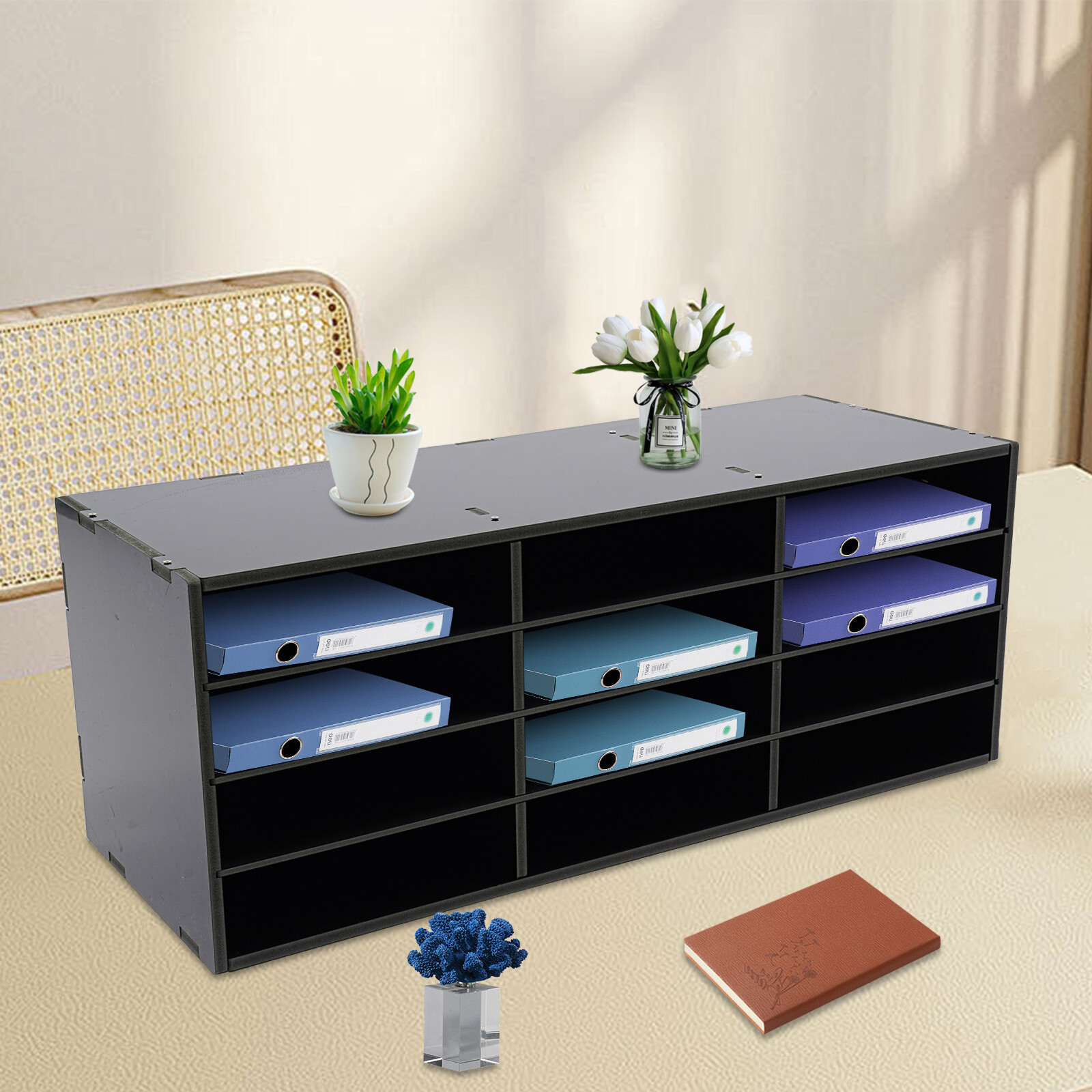 4 Tiers PVC Desktop Countertop Literature Organizer Black Office Home Use NEW