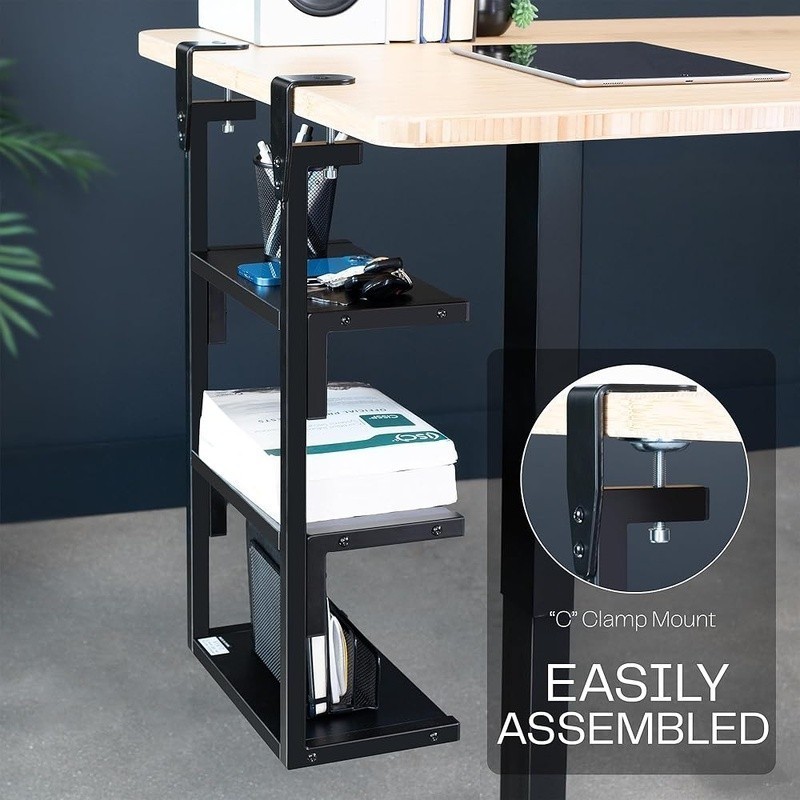Clamp-On 3-Tier Desk Shelf Organizer Adjustable Storage Office Gaming Supplies