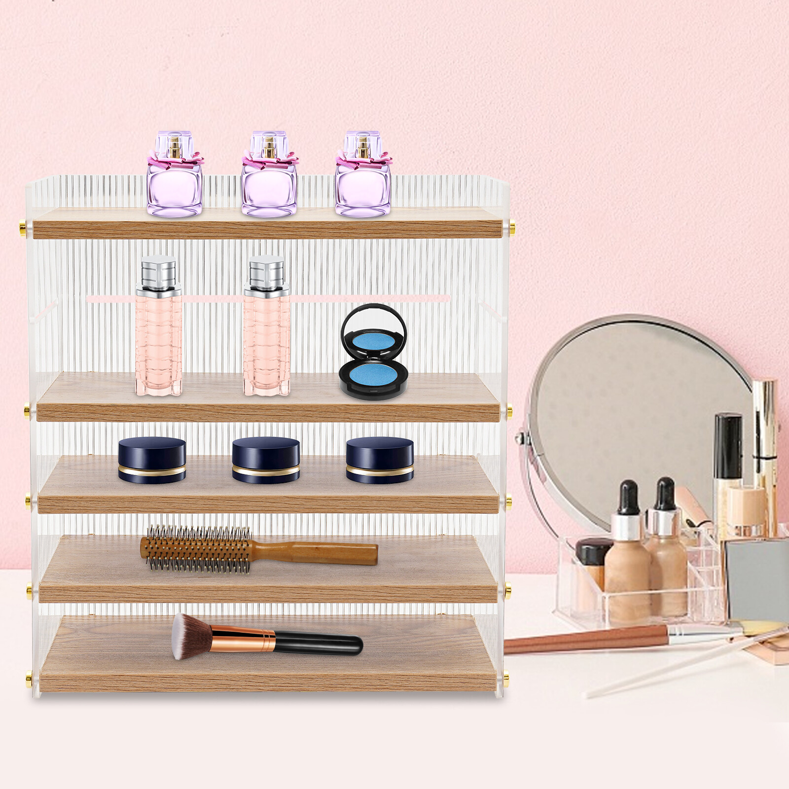 5 Tiers Rectangle Desk Organizer Desktop Storage Cabinet Tabletop Storage Box