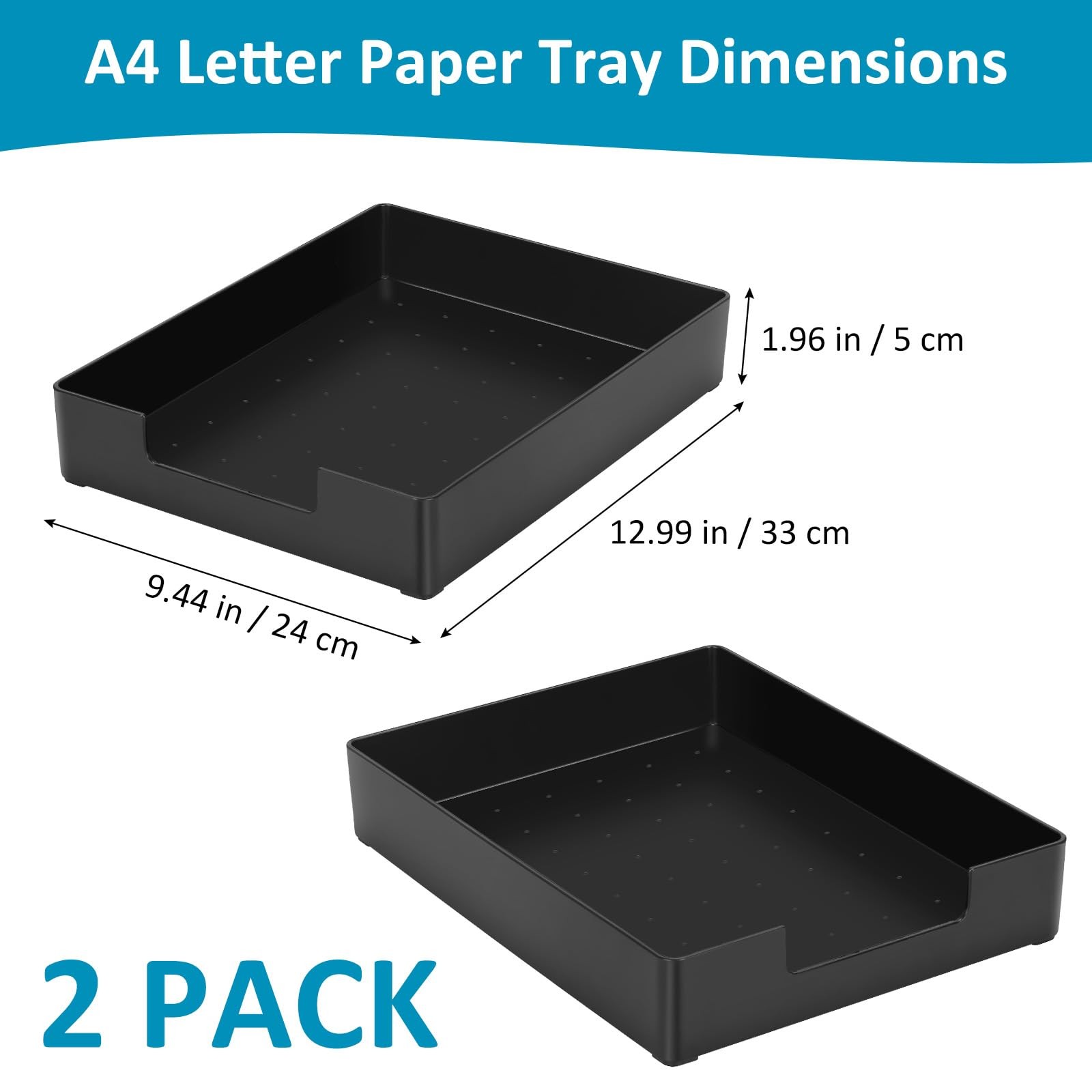 Letter Size A4 Papers Tray Desk 12.99″ L x 9.44″ W x 1.96″ H, Black-2 Pcs