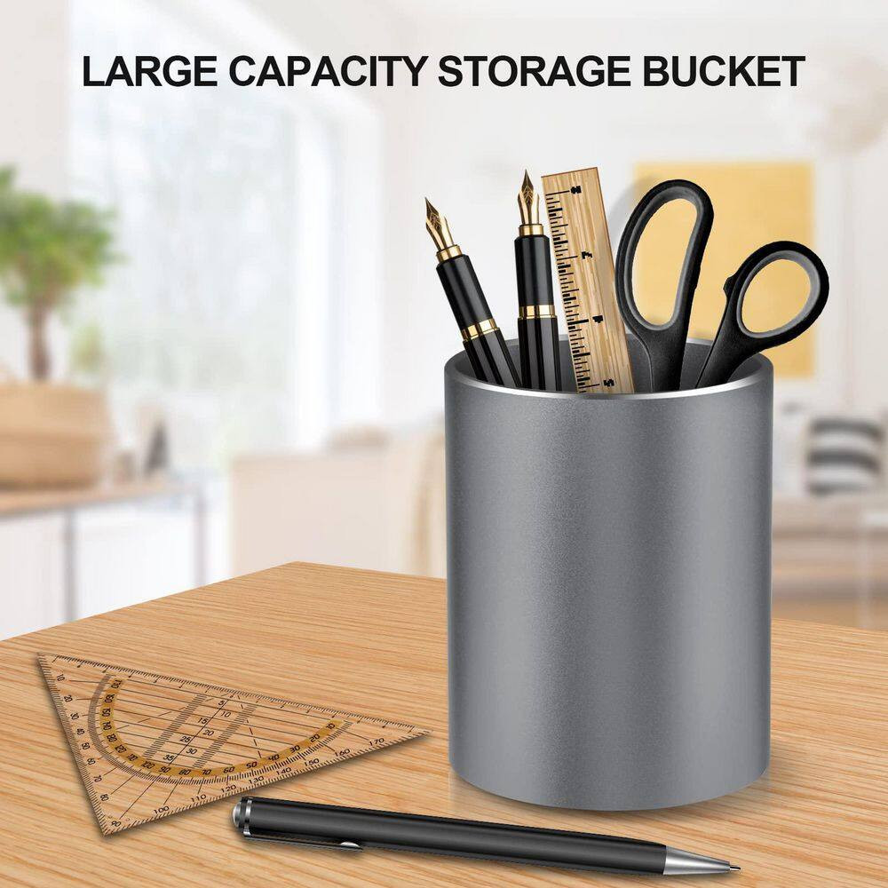 Metal Pen Holder Cup with Non-Slip Silicone Base, Large Capacity Desk Organizer
