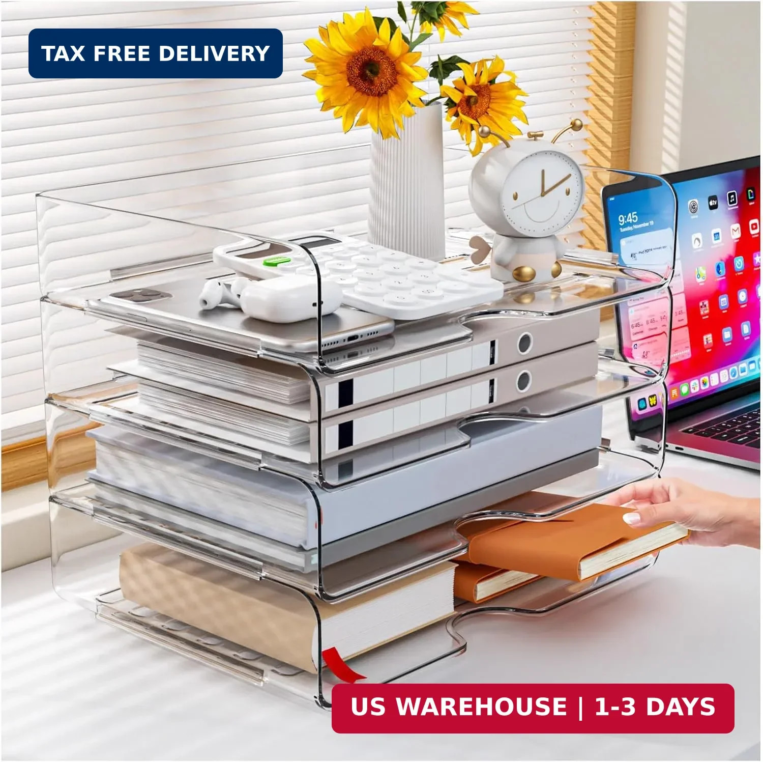 Paper Organizer Letter Tray, 4 Pack Acrylic Stackable Desk File Organizer,Versat