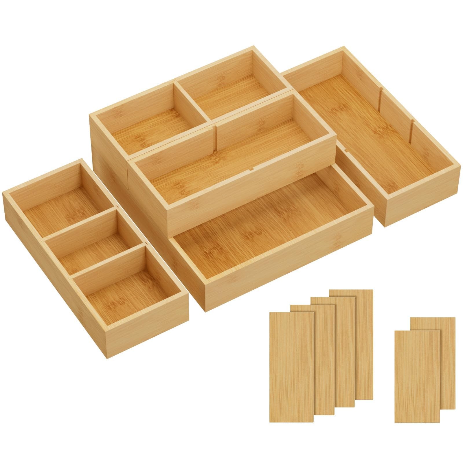 Lifewit Drawer Organizers 5 Pack(11 Grid) with 6 Inserts, Adjustable natural
