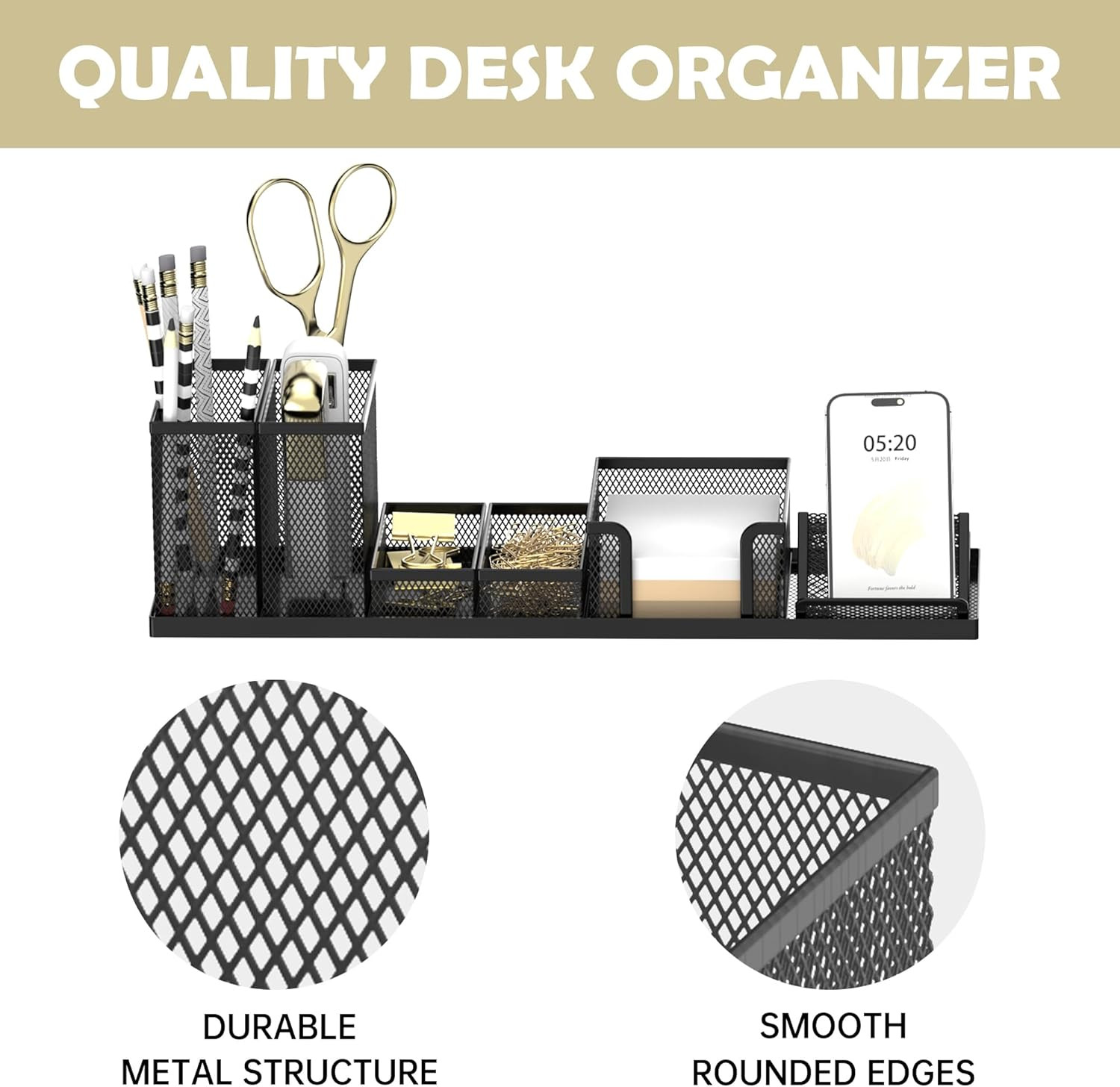 Pen Holder for Desk, 6 Piece Mesh Desk Organizer Set for Office