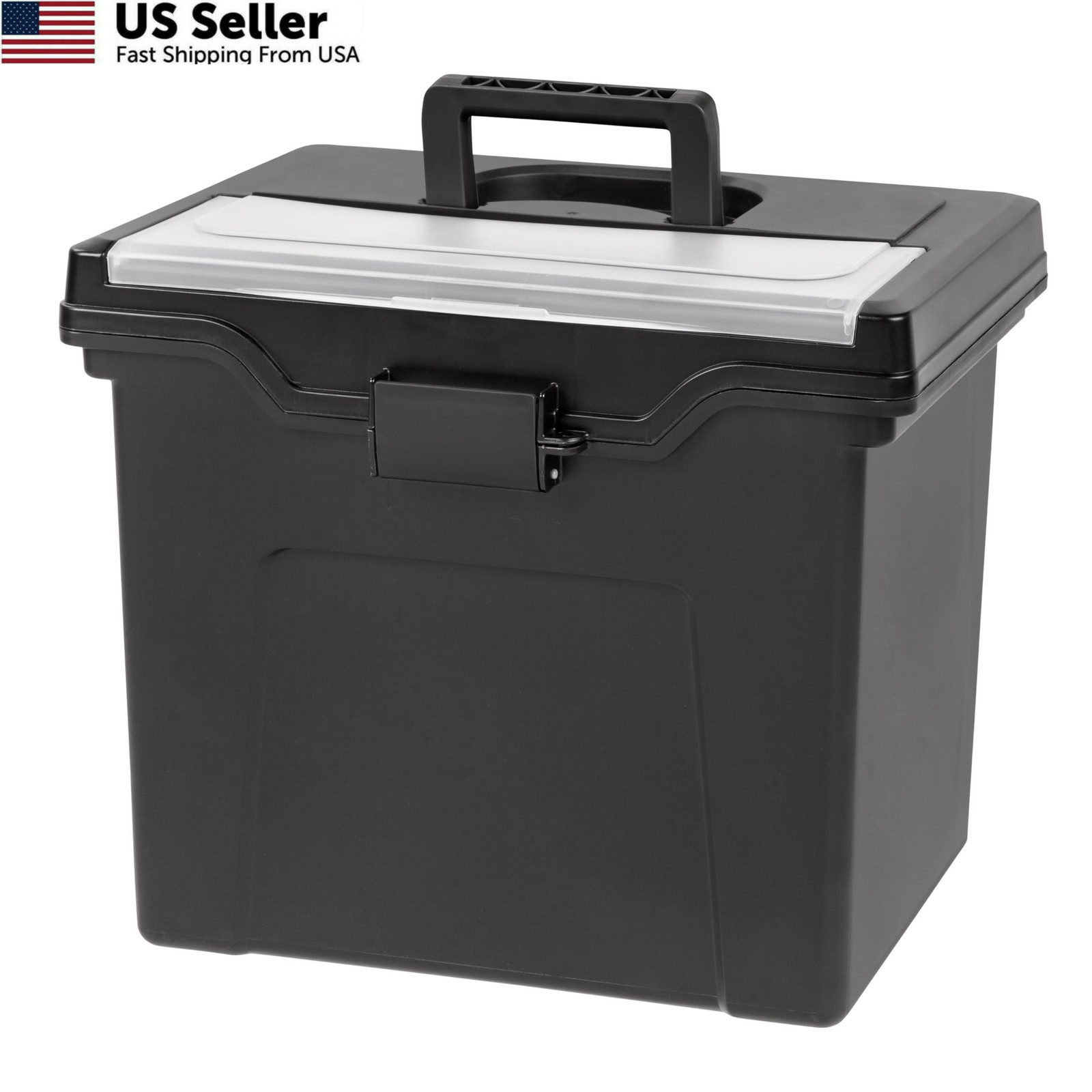 IRIS USA File Box with Lid Organizer for Letter Single, Black w/ Handle