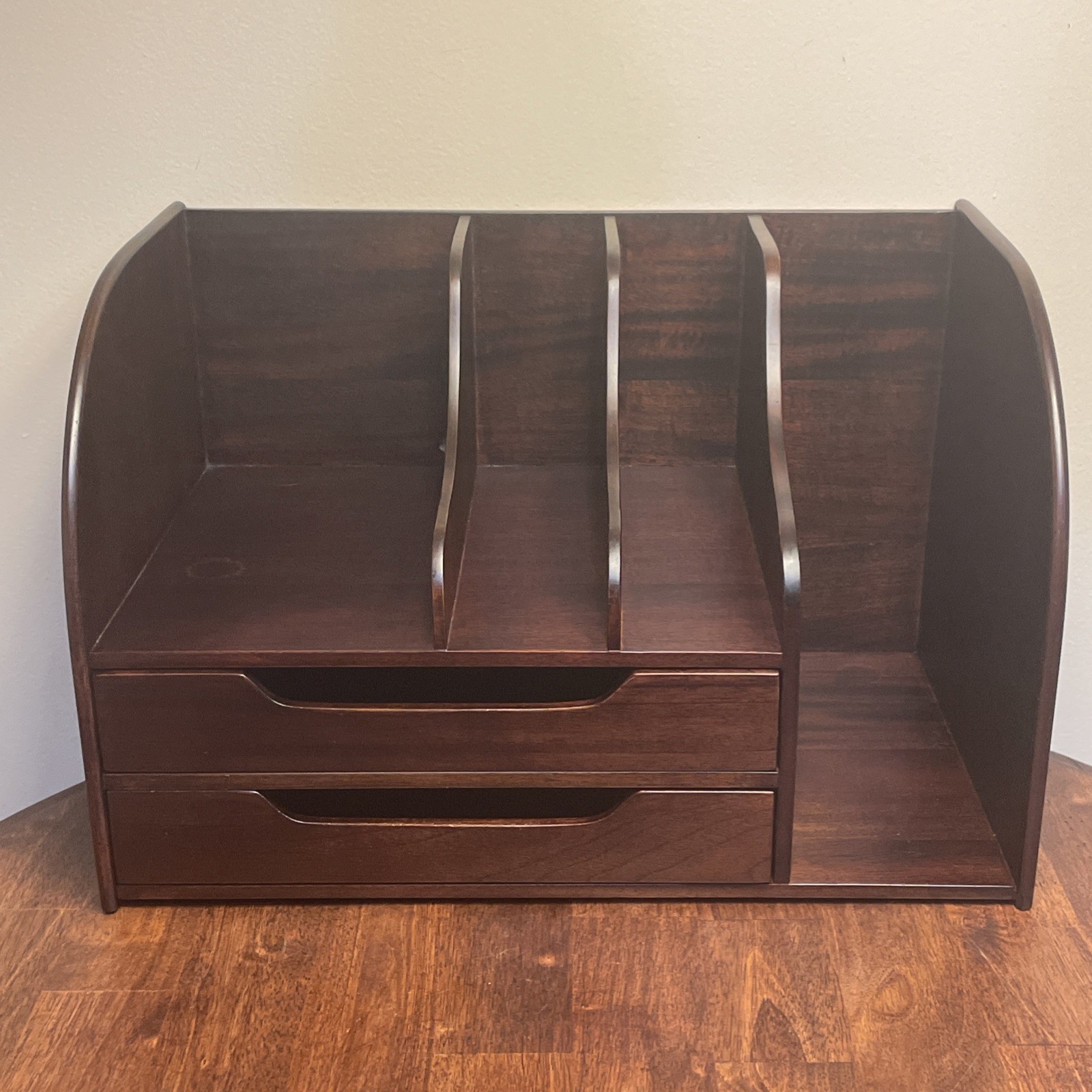 Vintage Danish Modern Style Mahogany Wood Desk Organizer Mail Sorter Selamat HTF