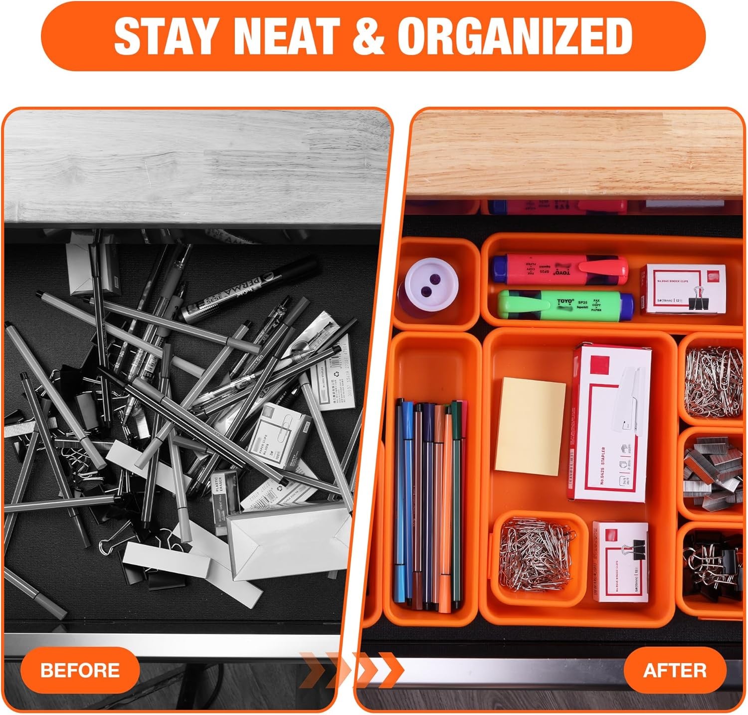 ValueMax 21PCS Interlocking Desk Drawer Organizer Set Stackable Storage Box Bins
