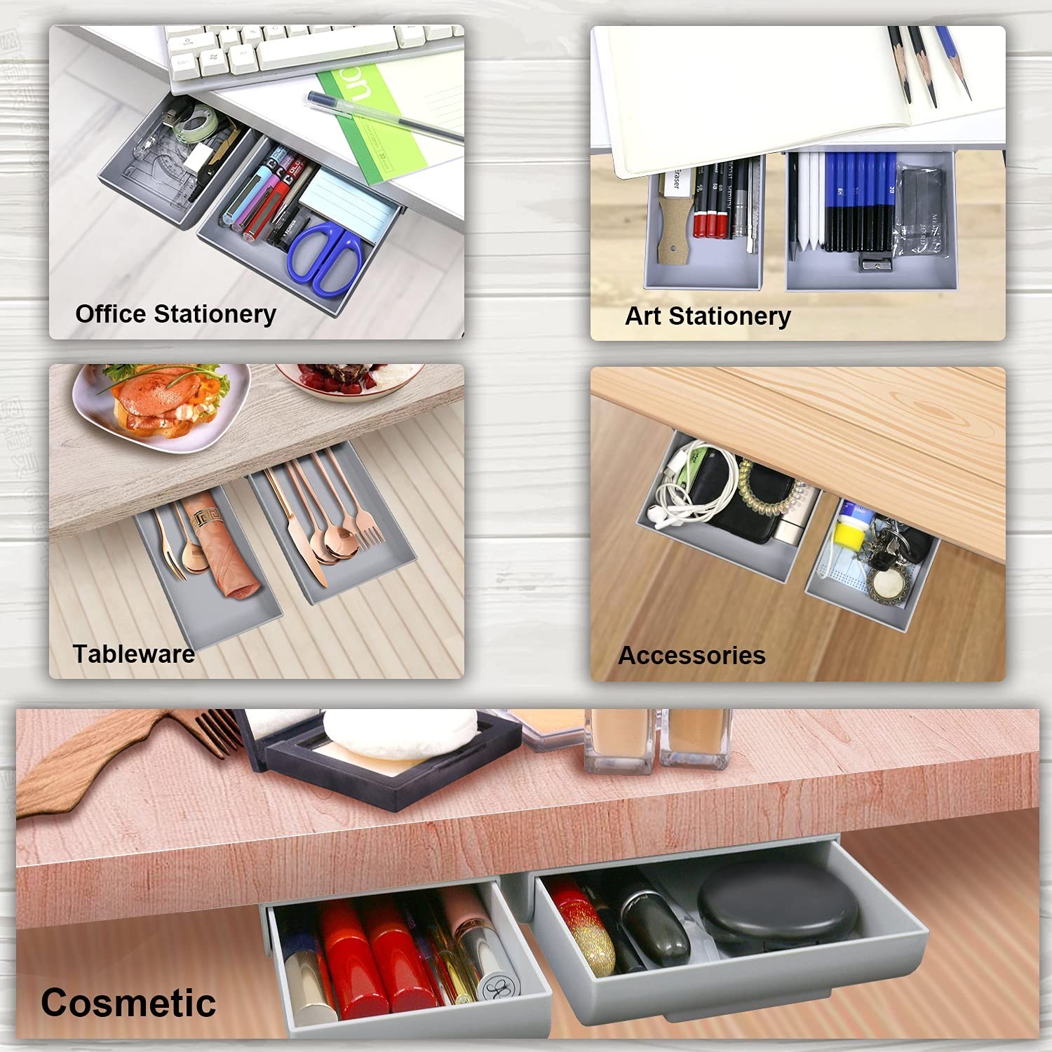 Desk Drawer Attachment 2 Pack Pencil Organizer Desk Hidden Desk Organizer Und…
