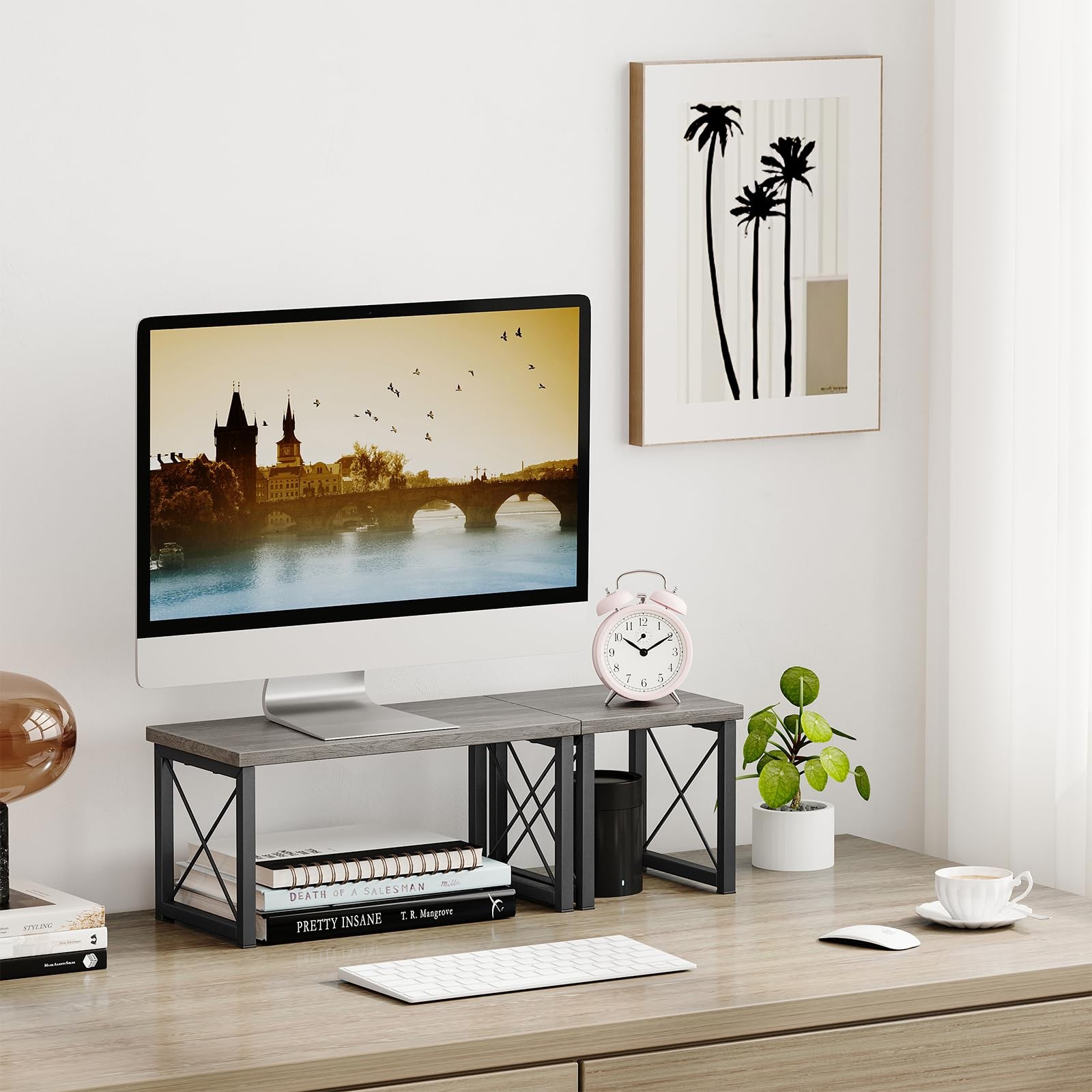 Honiter Desk Shelf for Top of Desk, Wood Desktop Shelf, 2 7.6in-1 Pack, Grey