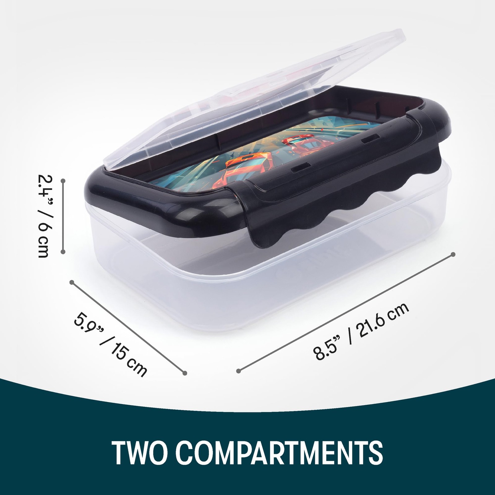 : 2 Compartment Recycled Box – Car Race – Large Capacity Pencil Case, Plastic…