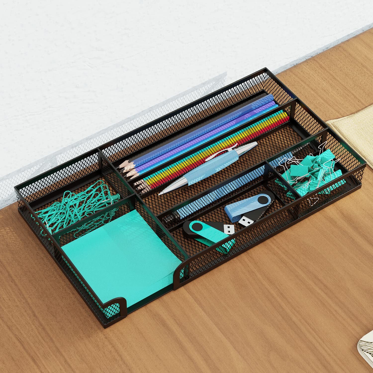 ITAYVAN Desk Drawer Organizer, Small Metal Mesh Drawer Organizer Tray, Office…