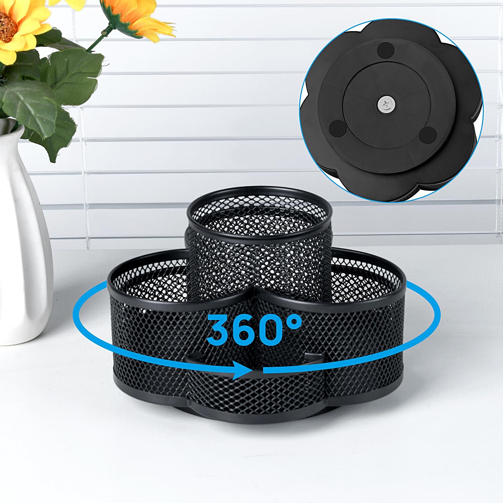 Topwey Pen Holder for Desk, 360 Rotating Pencil Holder, Cup Black