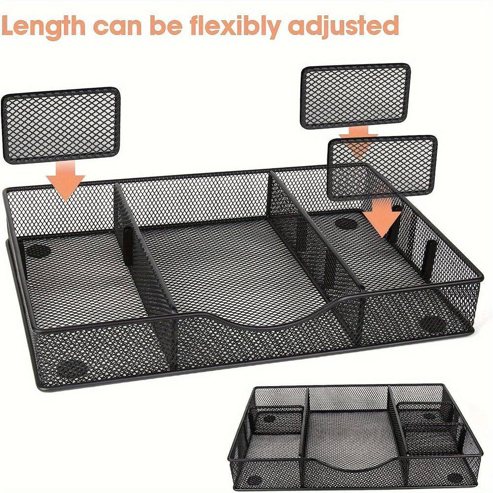 Black 12.87 In. X 8.73 In. Coated Metal Mesh Adjustable Desk Drawer Organizer Tr