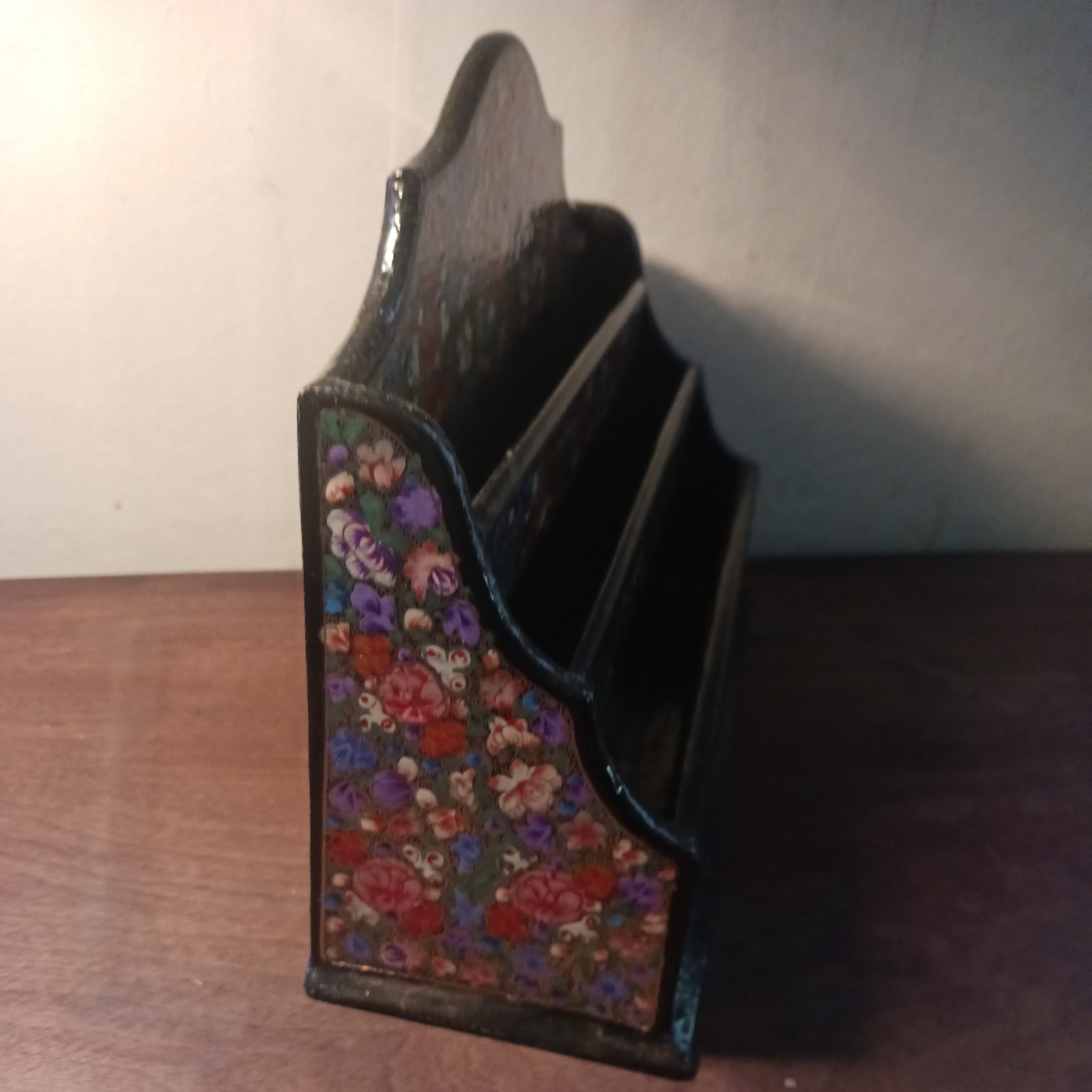 Vintage Wooden Letter and Document Organizer – Hand-Painted Floral Design
