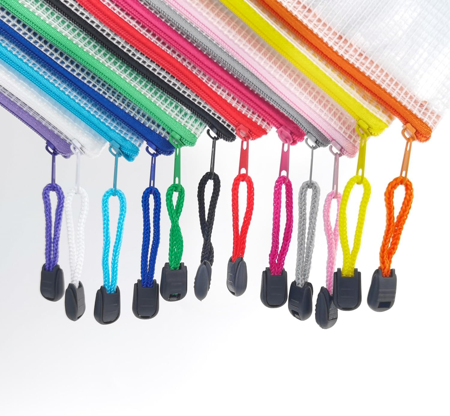 Plastic Mesh Zipper Pouch, 12Pcs Zipper File Bags with Label Pocket, Game