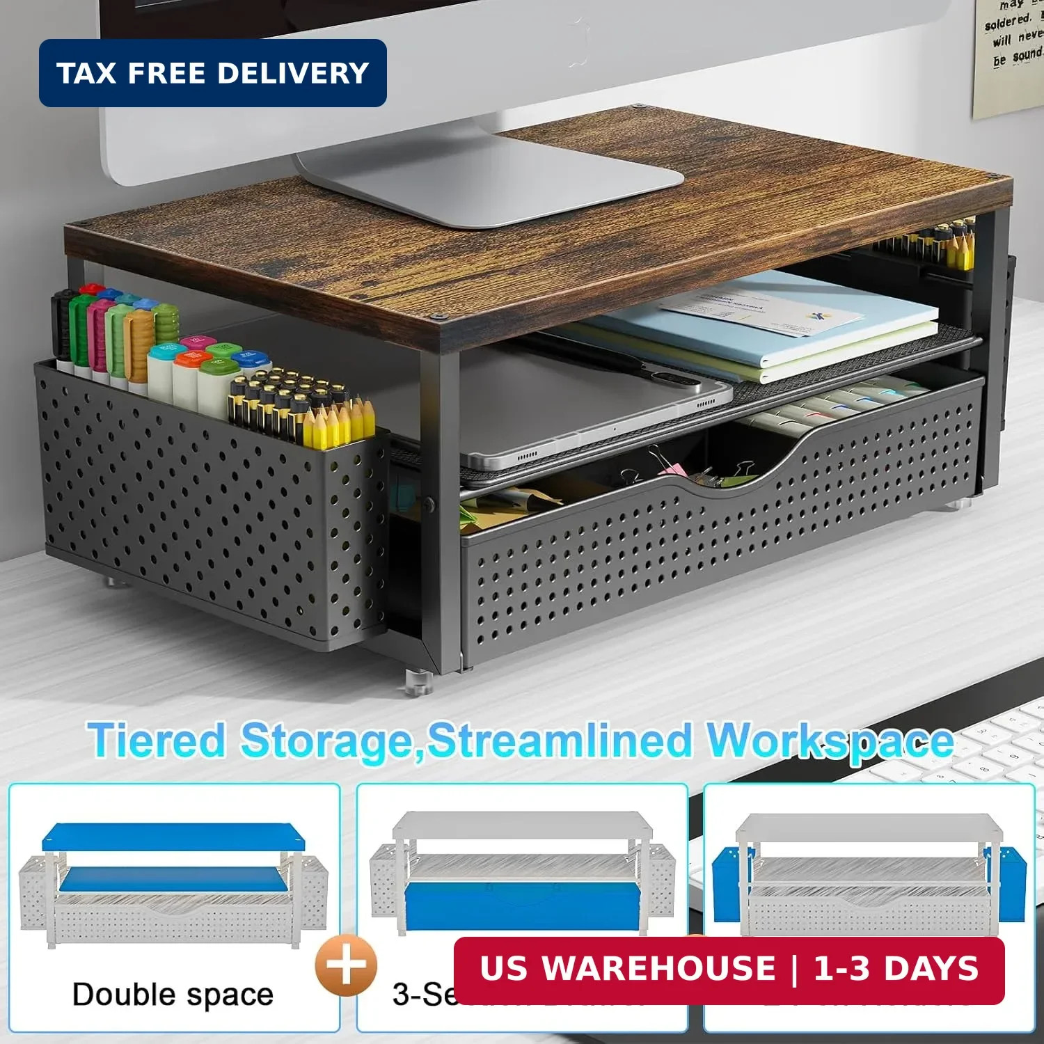 gianotter Desk Organizers and Accessories, Monitor Stand with Drawer and 2 Pen H