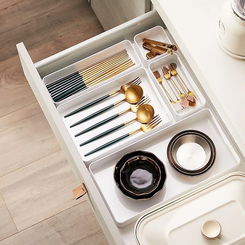RAUVOLFIA Plastic Drawer Organizers Set, 3-Size Versatile M+L+XL, White